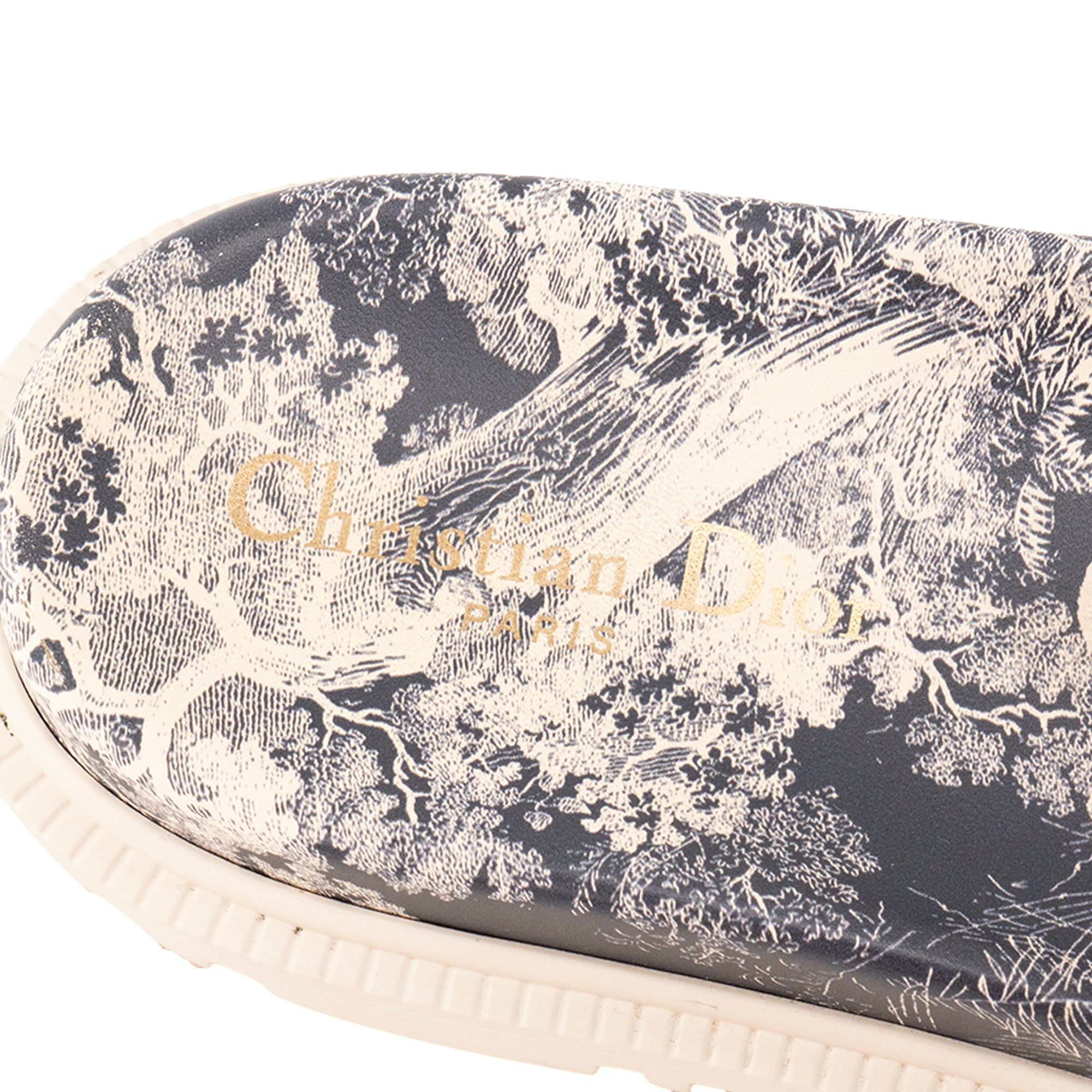DIOR - Mules Dway Dior en toile et caoutchouc motif toile de jouy bleu marine et beige (T39)