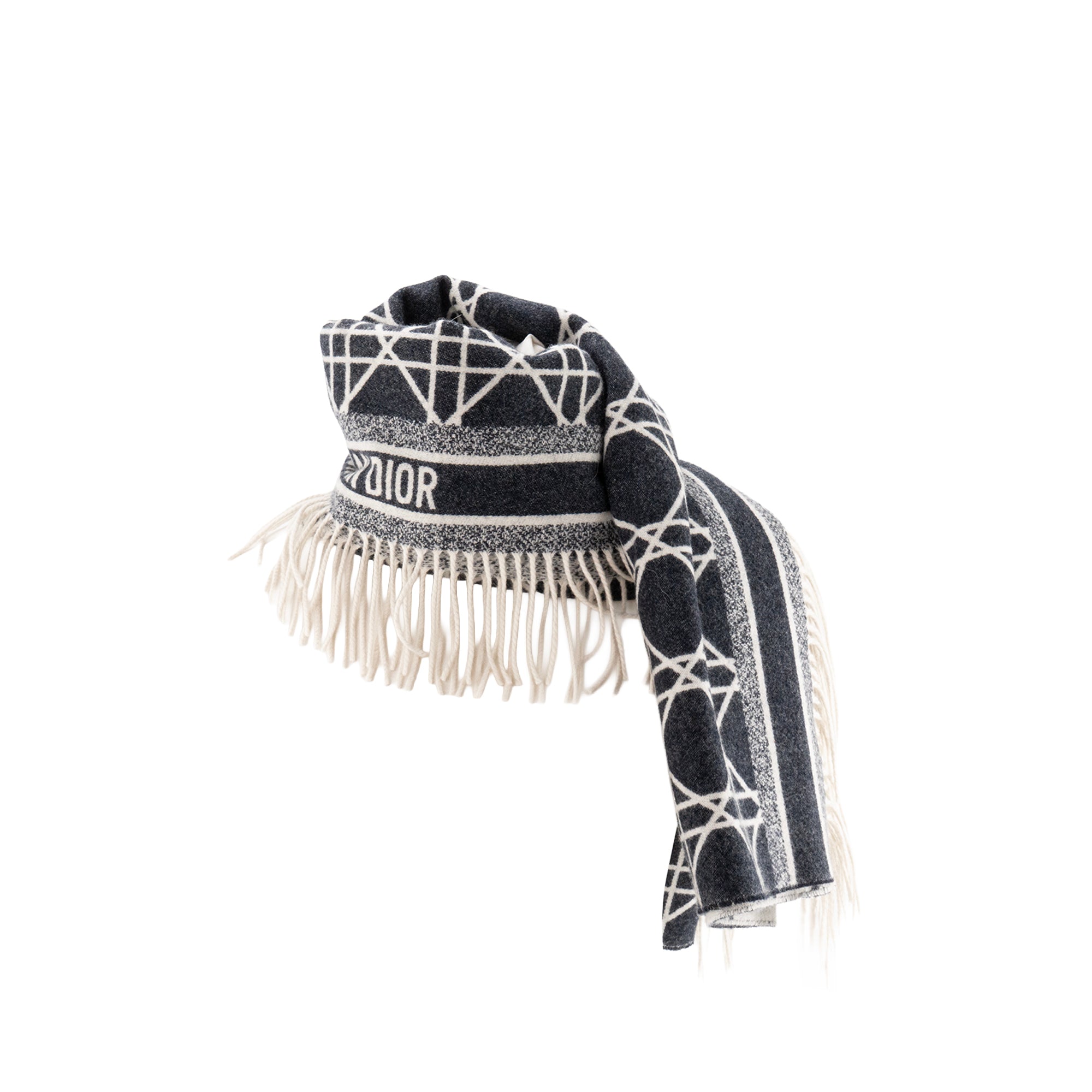 DIOR - Plaid Macro Cannage Dior en cachemire beu marine et blanc