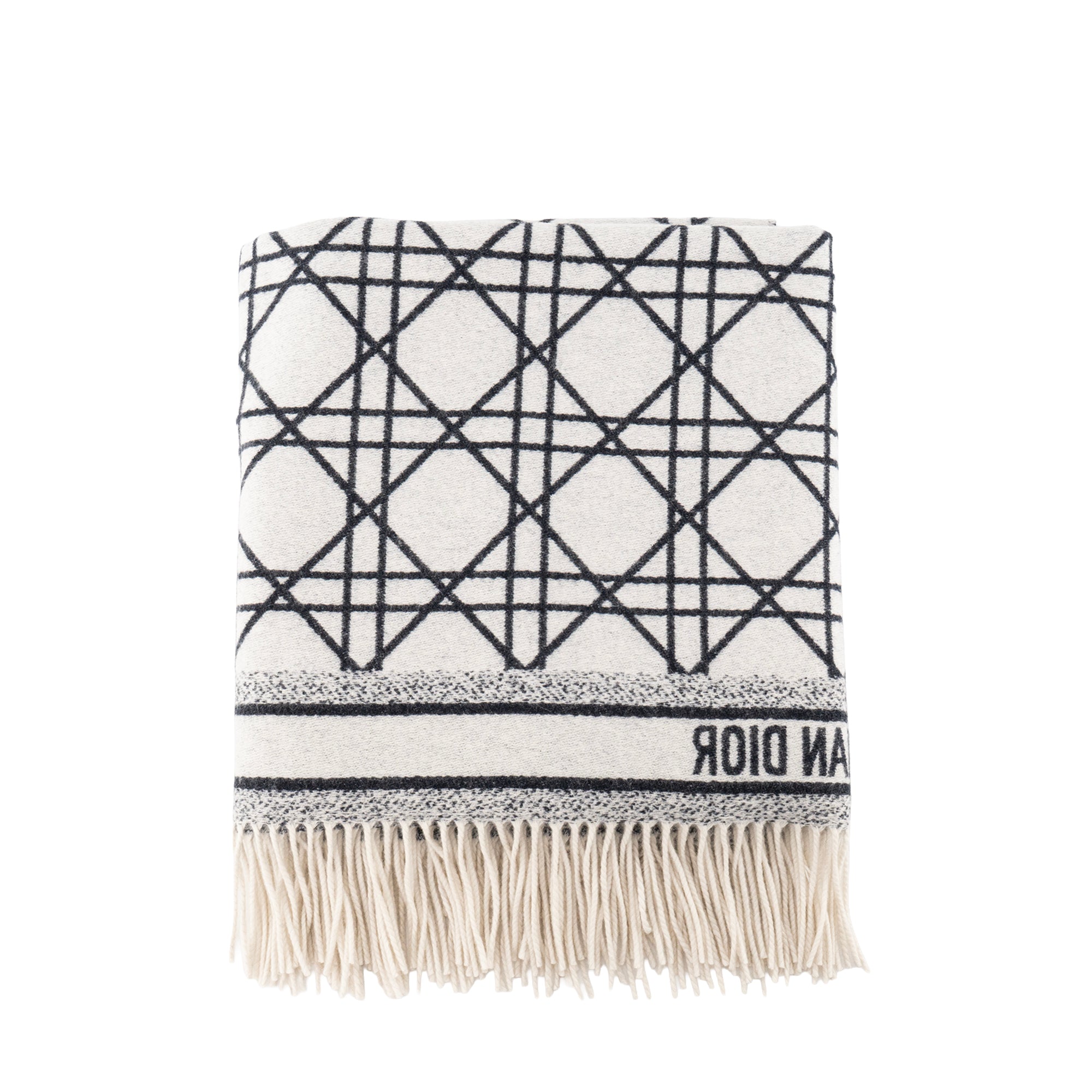 DIOR - Plaid Macro Cannage Dior en cachemire beu marine et blanc