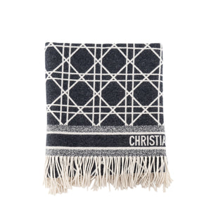 DIOR - Plaid Macro Cannage Dior en cachemire beu marine et blanc