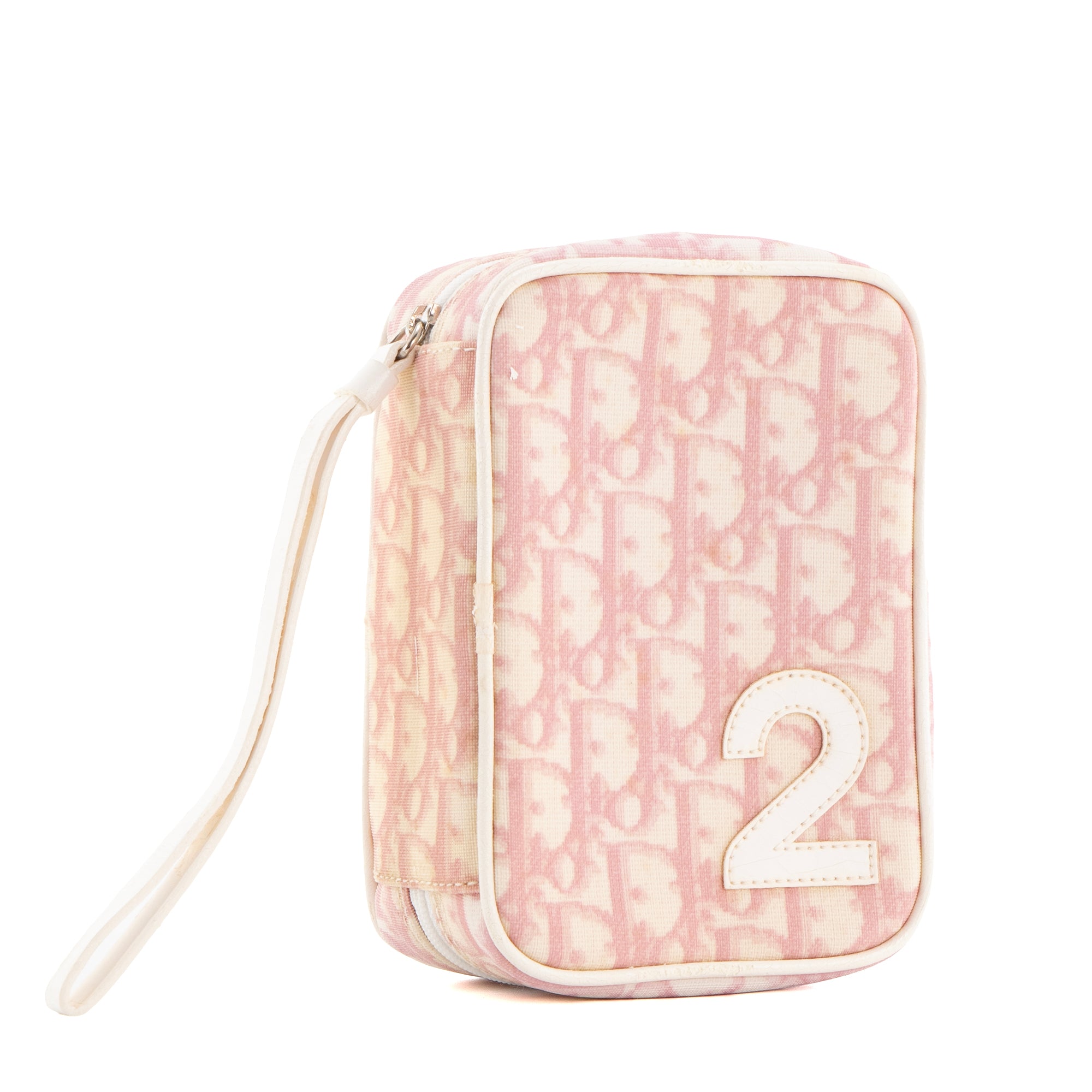 DIOR - Pochette Dior en toile Dior oblique rose et blanche vintage