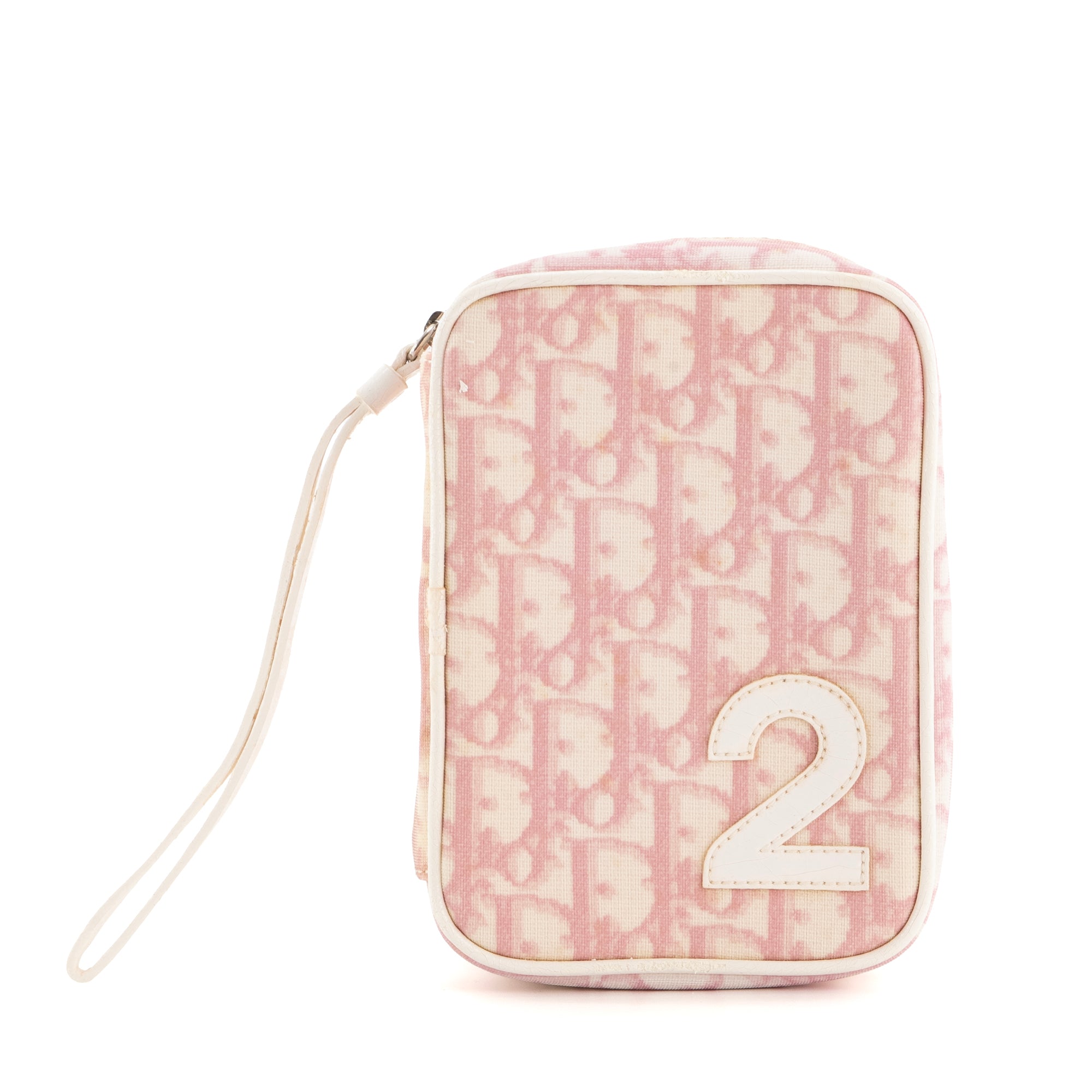 DIOR - Pochette Dior en toile Dior oblique rose et blanche vintage