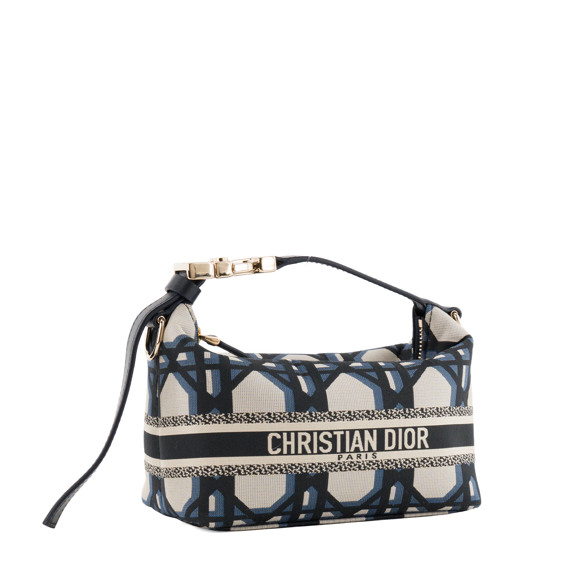 DIOR - Pochette Nomad DiorTravel Small Dior en toile cannage bleu marine et beige