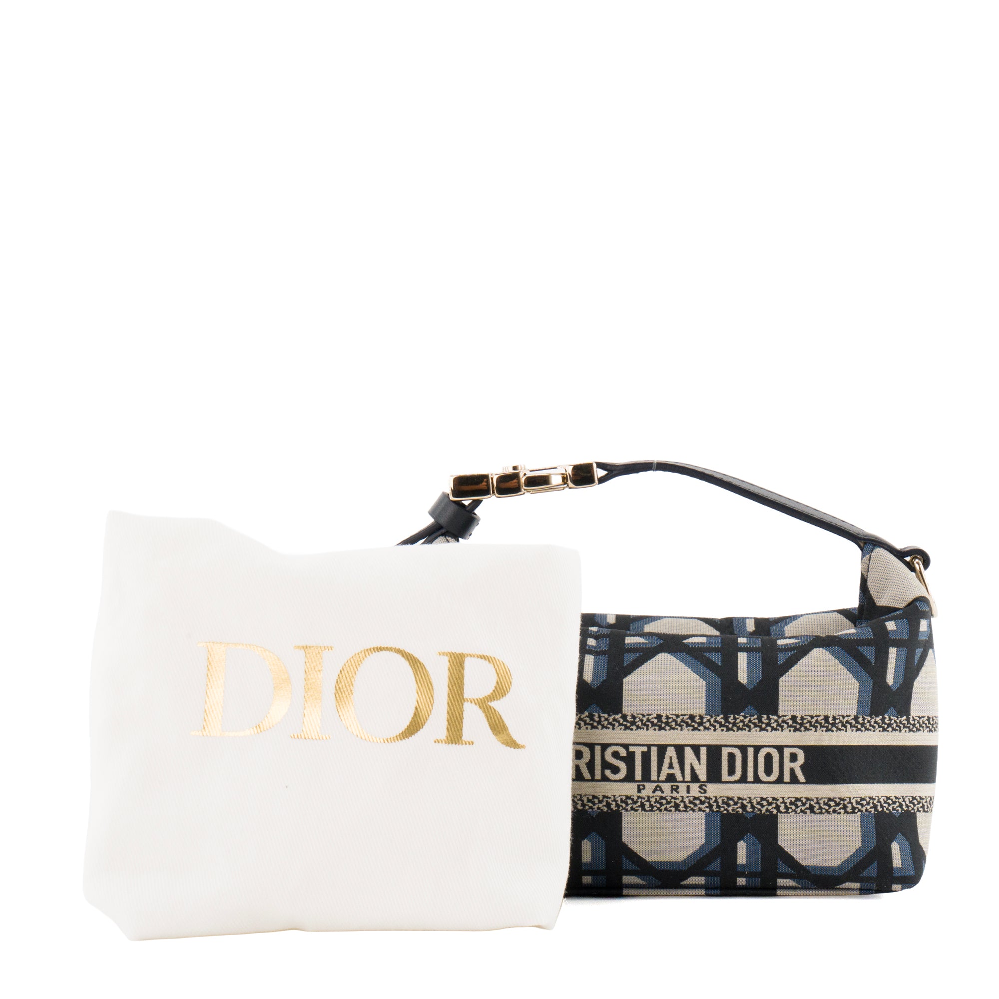 DIOR - Pochette Nomad DiorTravel Small Dior en toile cannage bleu marine et beige