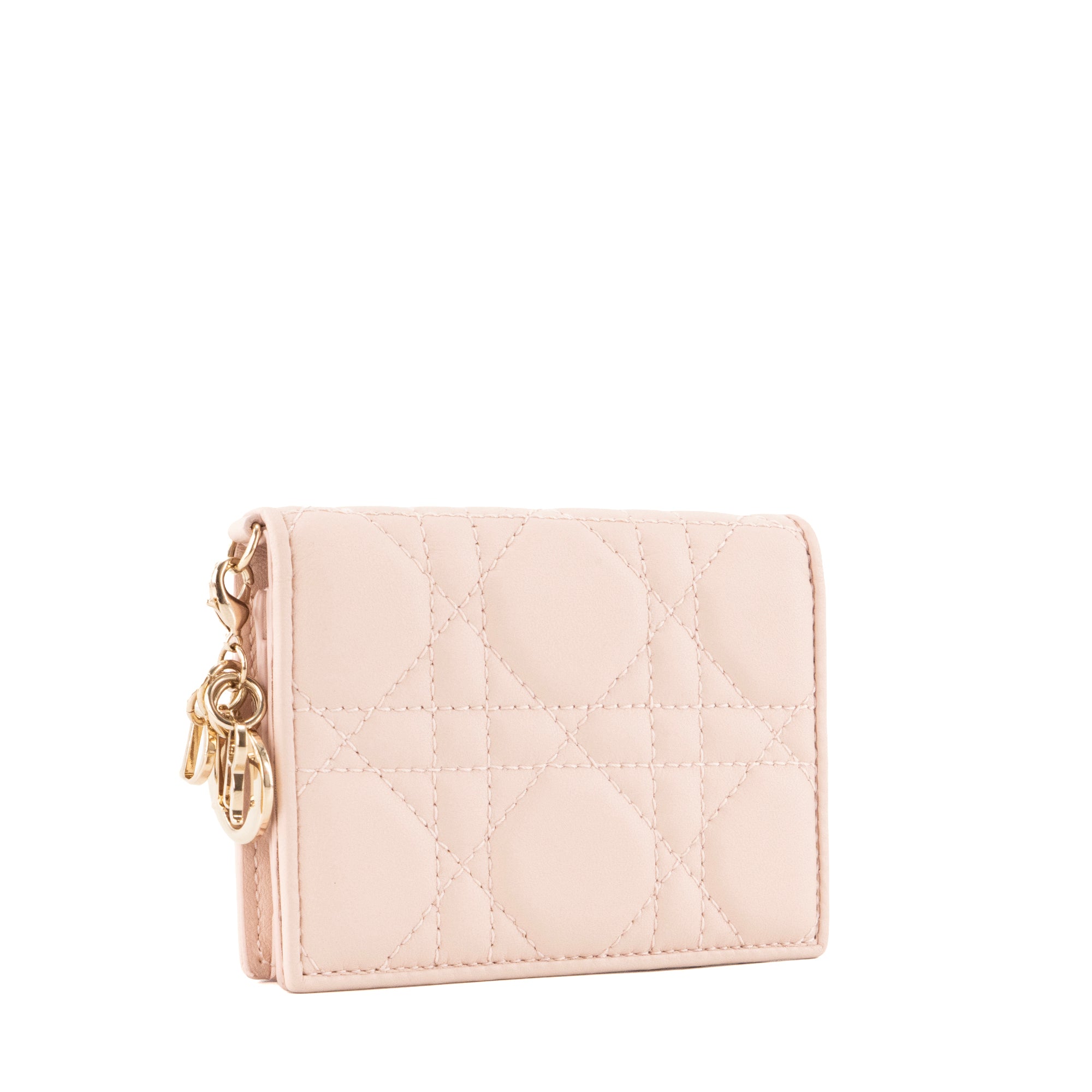 DIOR - Porte cartes Bloom Lady Dior en cuir cannage rose pâle