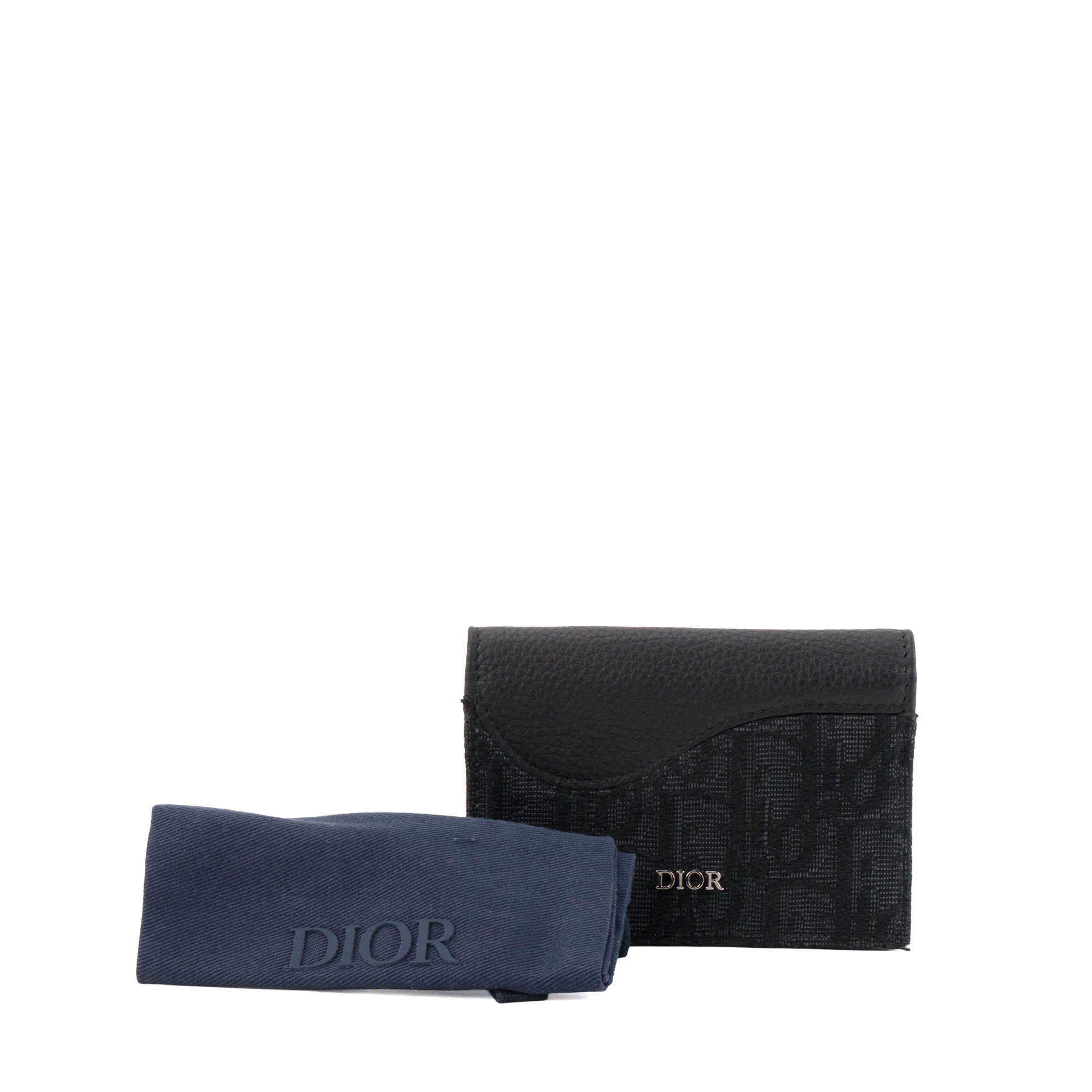 DIOR - Porte cartes Saddle Dior en toile jacquard Dior Oblique et cuir grainé noir