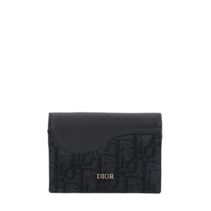 DIOR - Porte cartes Saddle Dior en toile jacquard Dior Oblique et cuir grainé noir