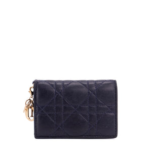 DIOR - Portefeuille Gardenia Dior en cuir cannage bleu marine