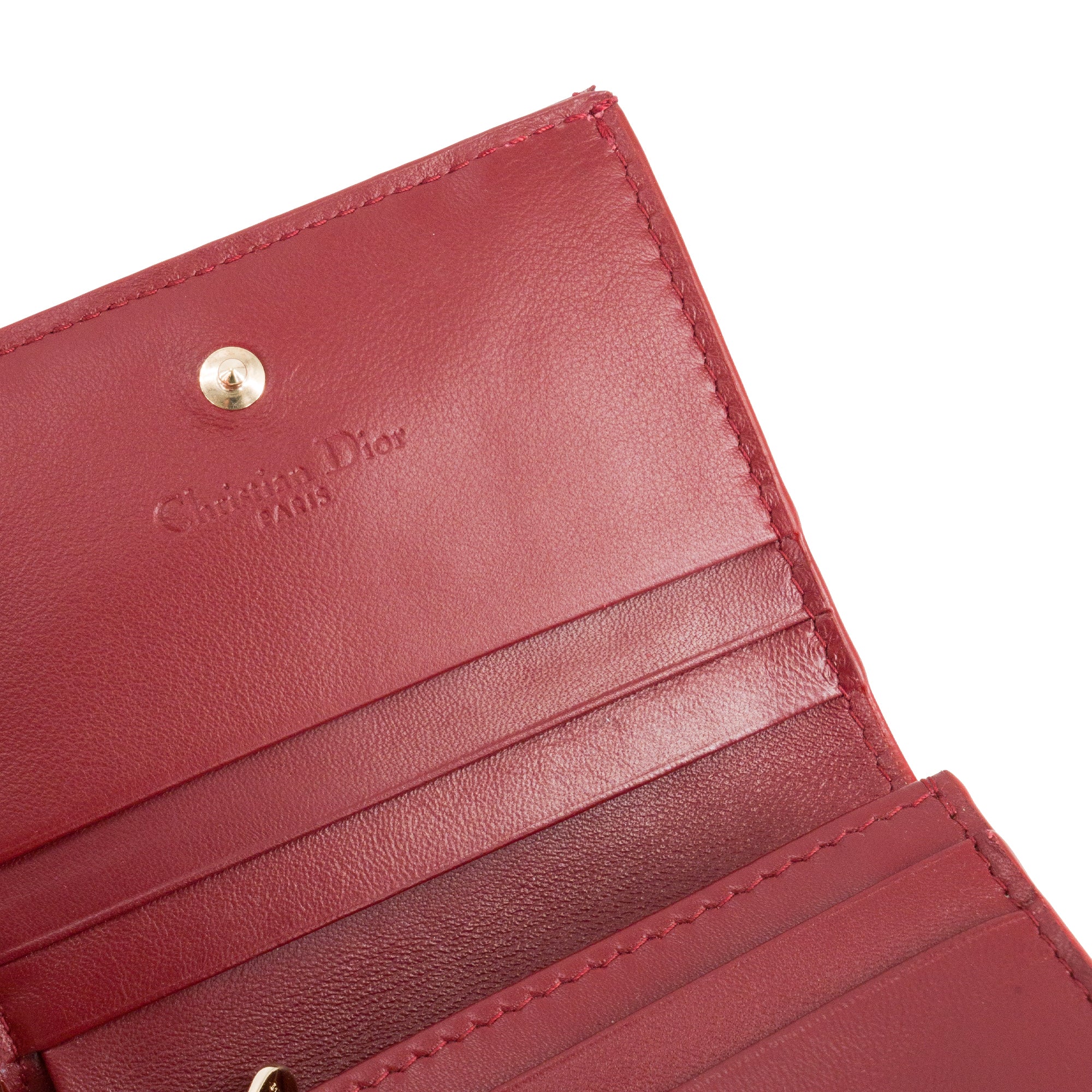 DIOR - Portefeuille Gardenia mini Lady Dior en cuir verni rouge