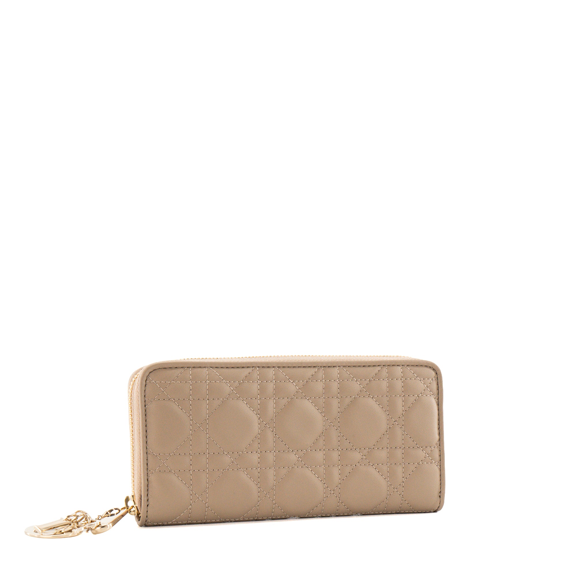 DIOR - Portefeuille Voyageur Lady Dior en cuir cannage beige