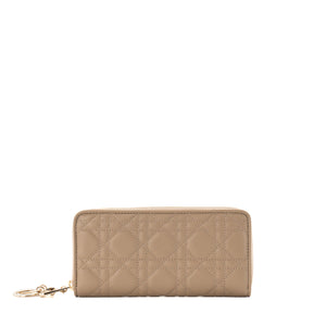 DIOR - Portefeuille Voyageur Lady Dior en cuir cannage beige