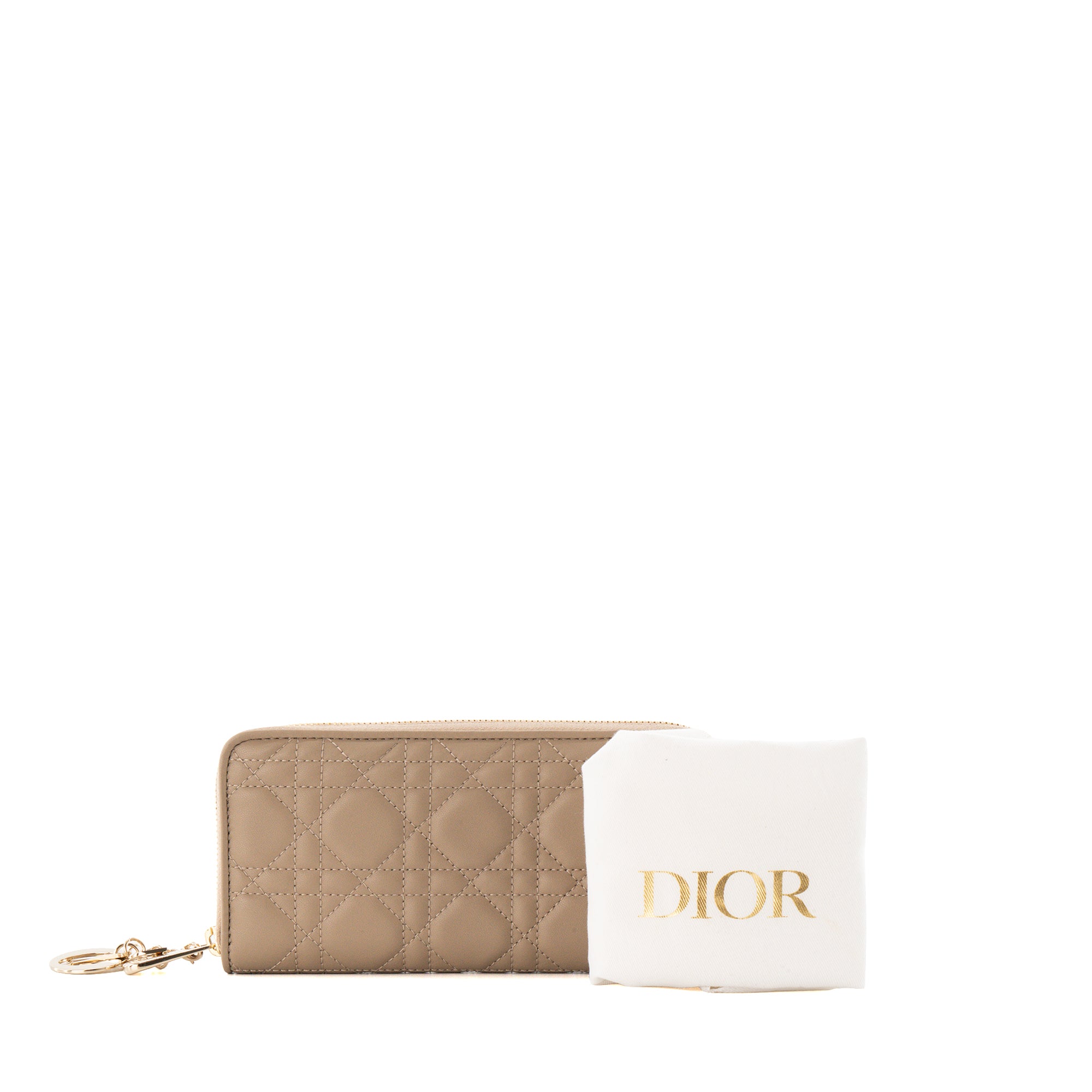 DIOR - Portefeuille Voyageur Lady Dior en cuir cannage beige