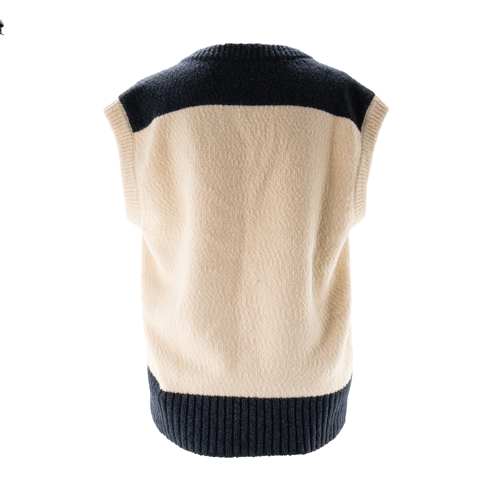 DIOR - Pull sans manche Diortears Dior en laine et coton beige et bleu marine (S)