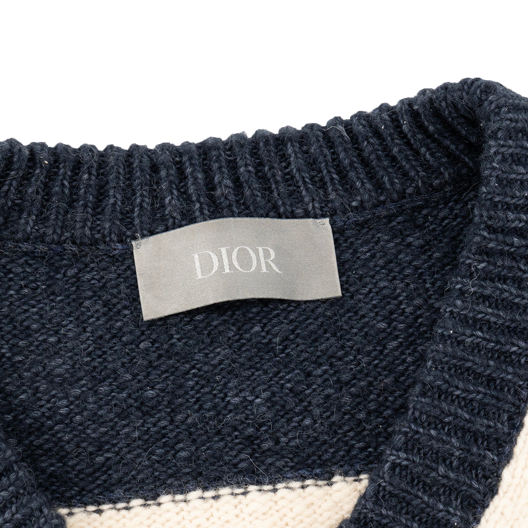 DIOR - Pull sans manche Diortears Dior en laine et coton beige et bleu marine (S)