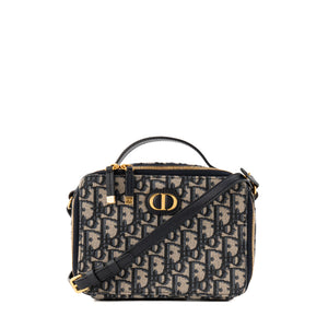 DIOR - Sac à bandoulière 30 Montaigne Pouch Dior en toile Dior Oblique bleu marine et beige