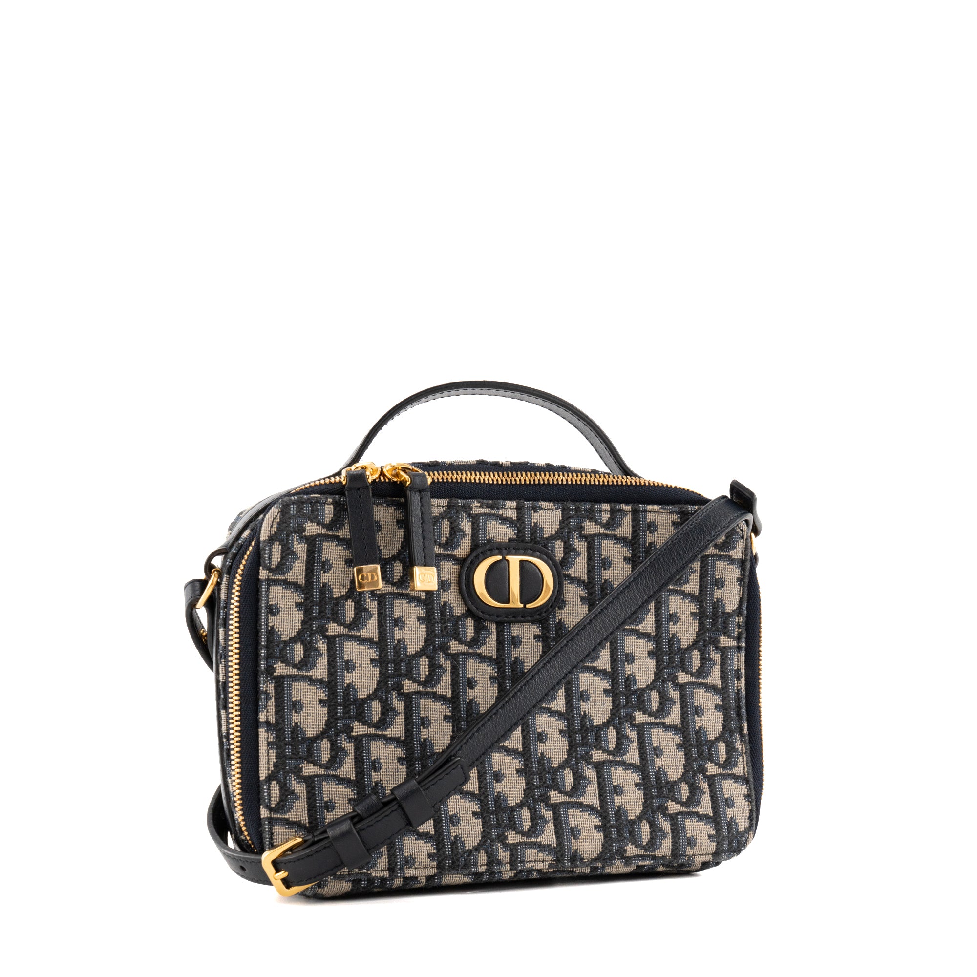 DIOR - Sac à bandoulière 30 Montaigne Pouch Dior en toile Dior Oblique bleu marine et beige