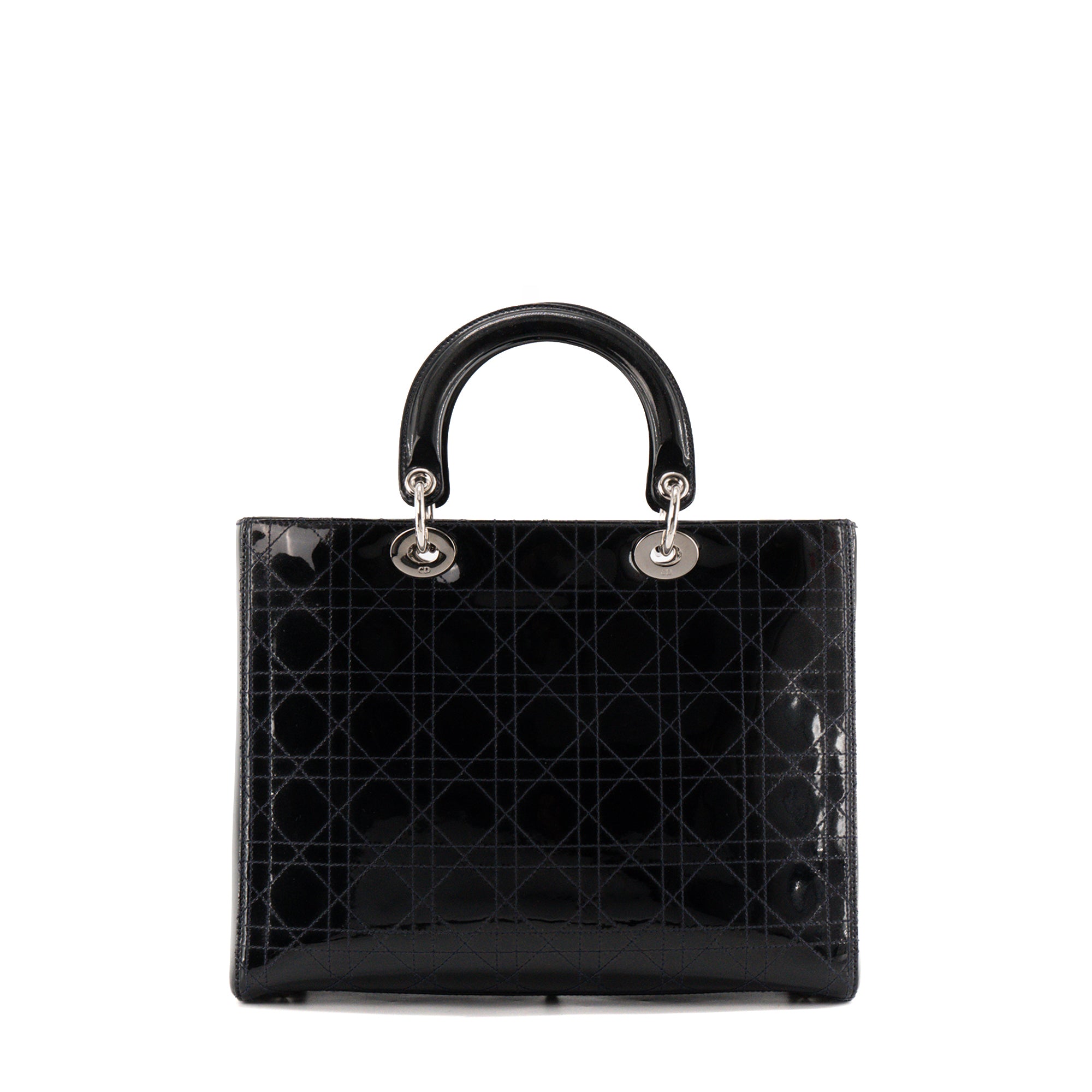 DIOR - Sac à à main Lady Dior Large en cuir cannage verni noir vintage