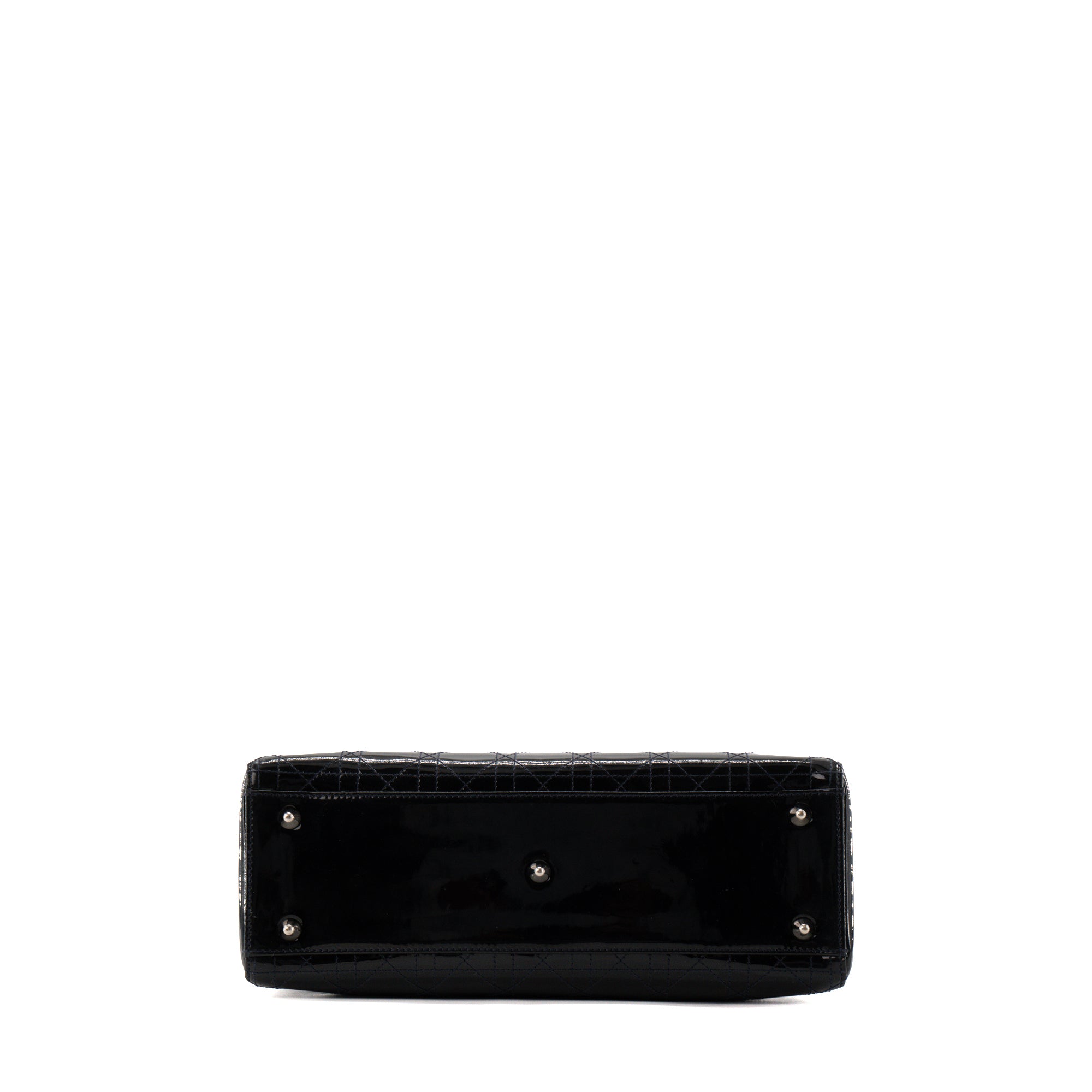 DIOR - Sac à à main Lady Dior Large en cuir cannage verni noir vintage