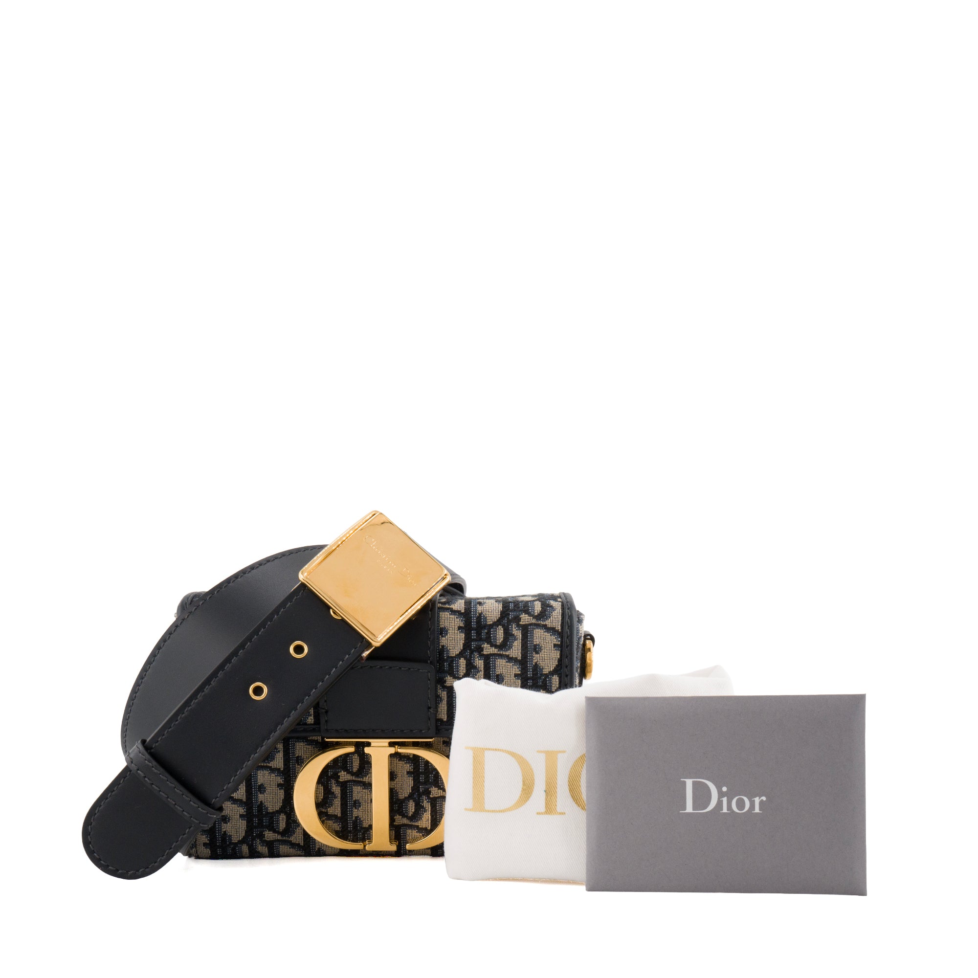 DIOR - Sac à bandoulière 30 Montaigne Box Dior en toile et cuir bleu marine
