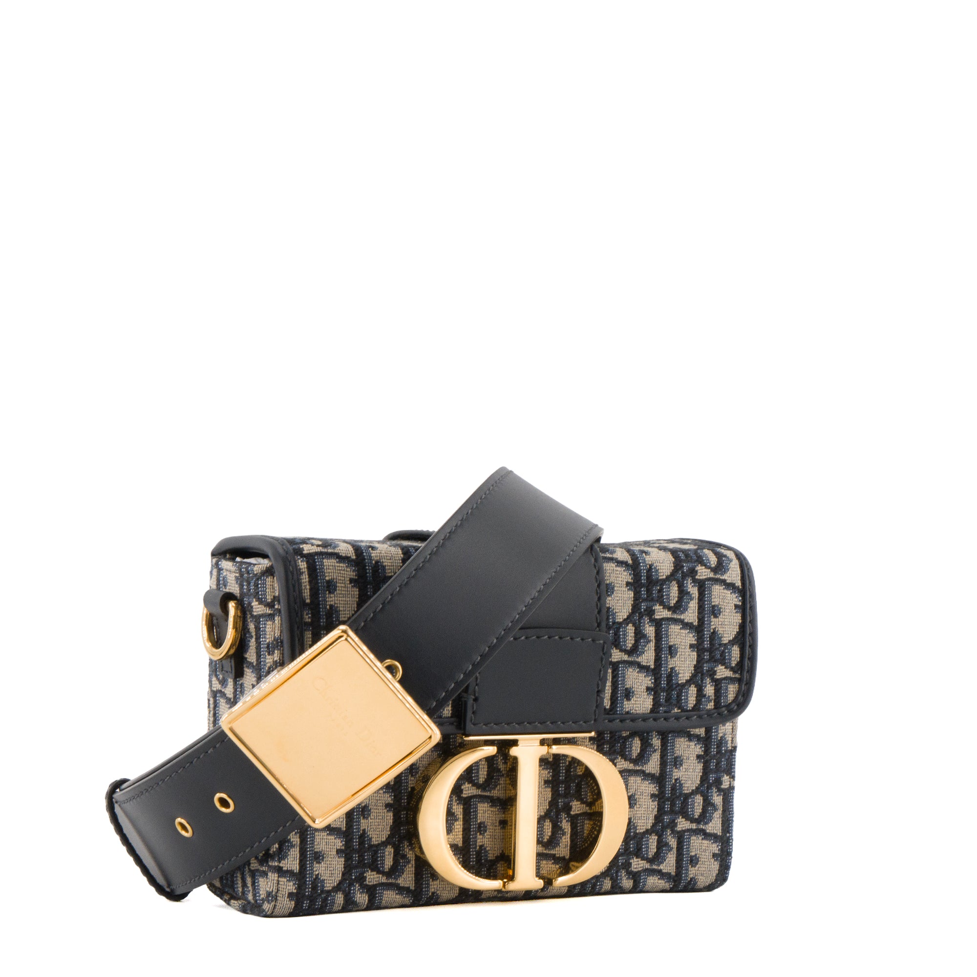 DIOR - Sac à bandoulière 30 Montaigne Box Dior en toile et cuir bleu marine