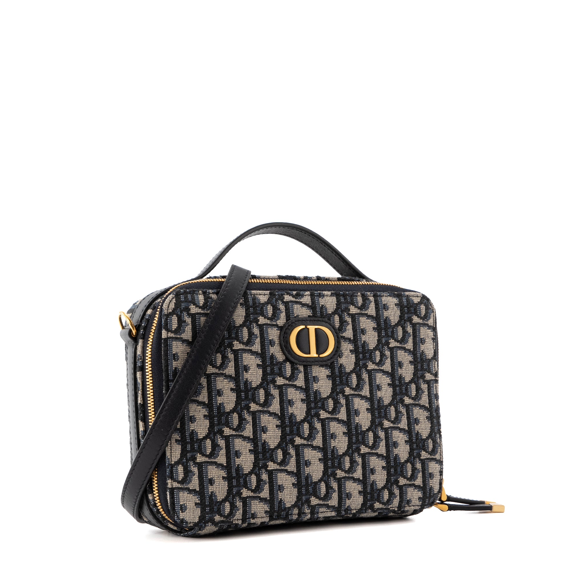 DIOR - Sac à bandoulière 30 Montaigne Pouch Dior en toile Dior Oblique bleu marine et beige