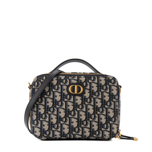 DIOR - Sac à bandoulière 30 Montaigne Pouch Dior en toile Dior Oblique bleu marine et beige