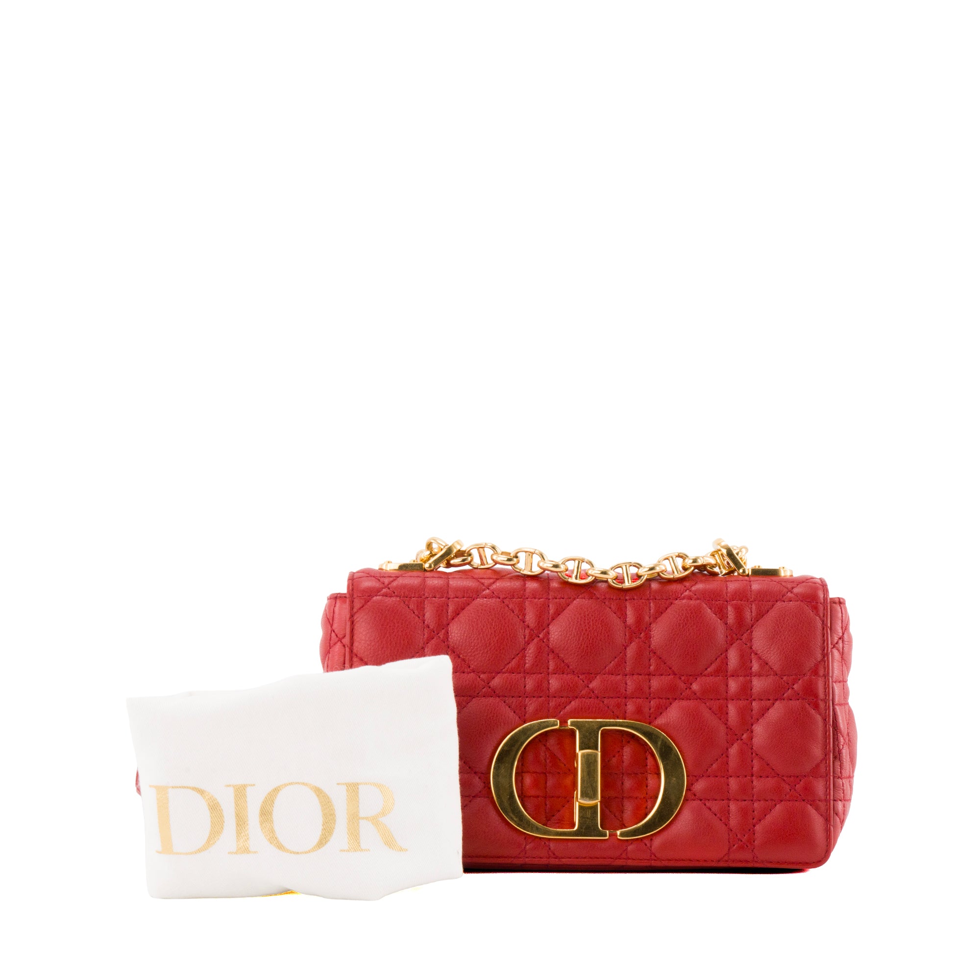 DIOR - Sac à bandoulière Caro Dior en cuir cannage rouge
