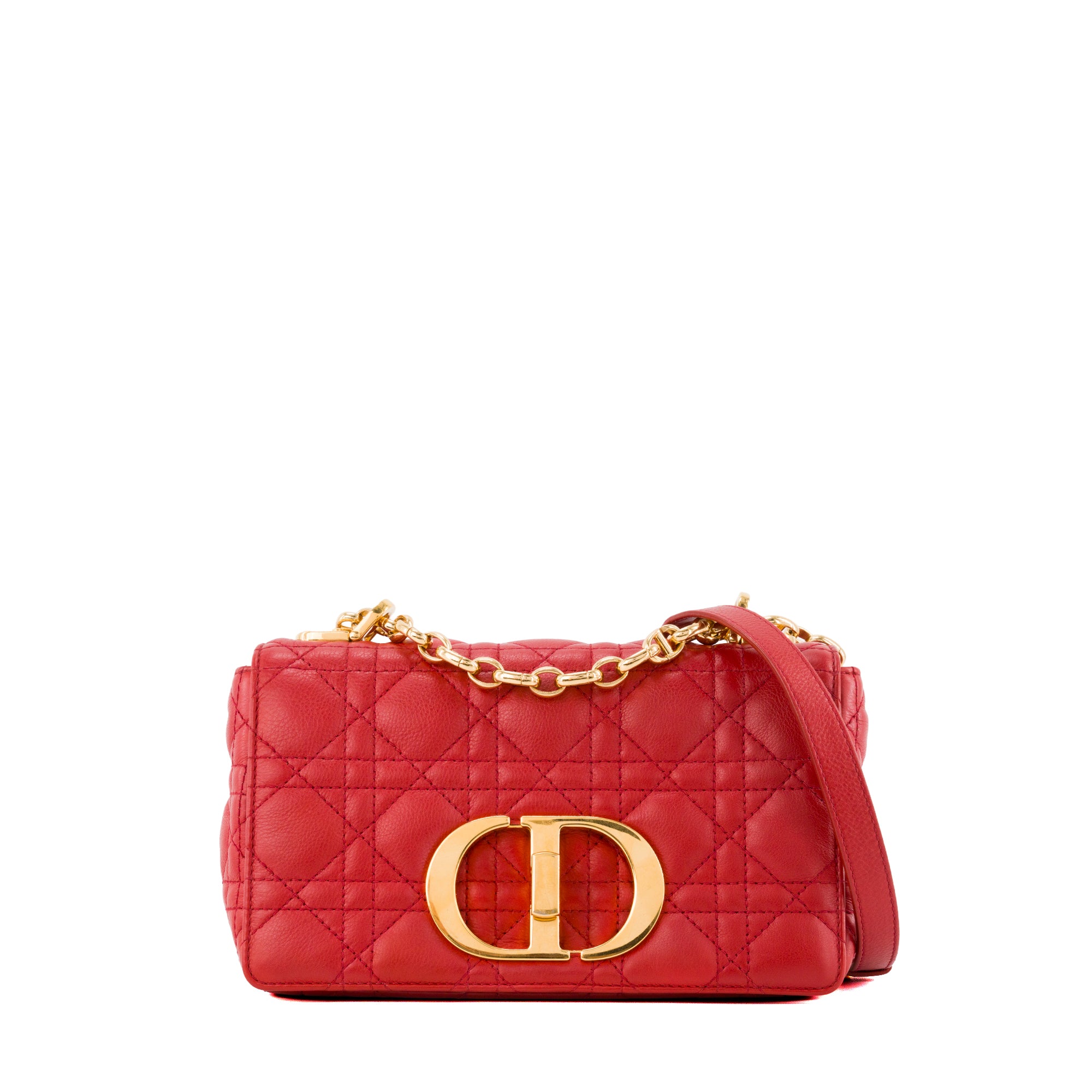 DIOR - Sac à bandoulière Caro Dior en cuir cannage rouge