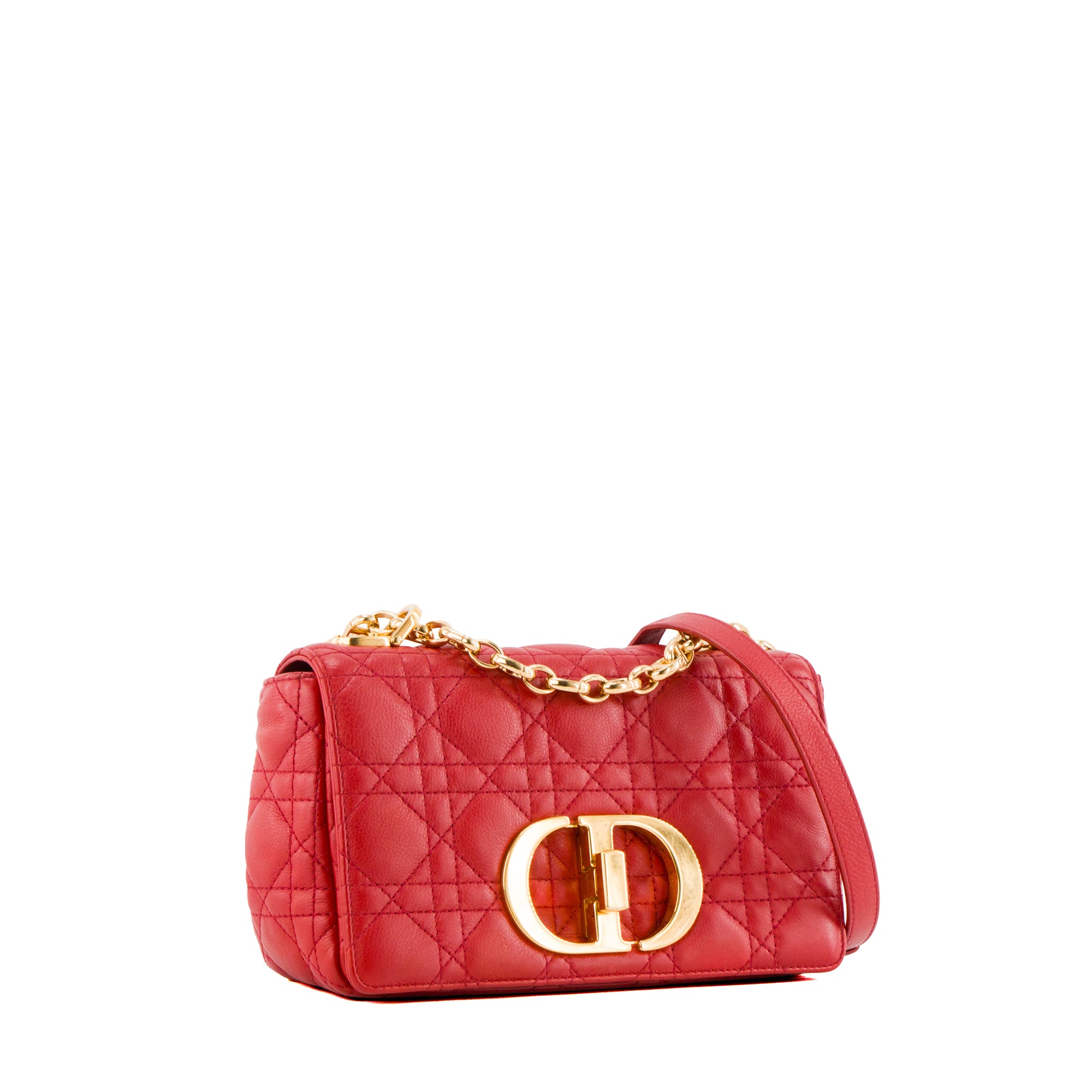 DIOR - Sac à bandoulière Caro Dior en cuir cannage rouge