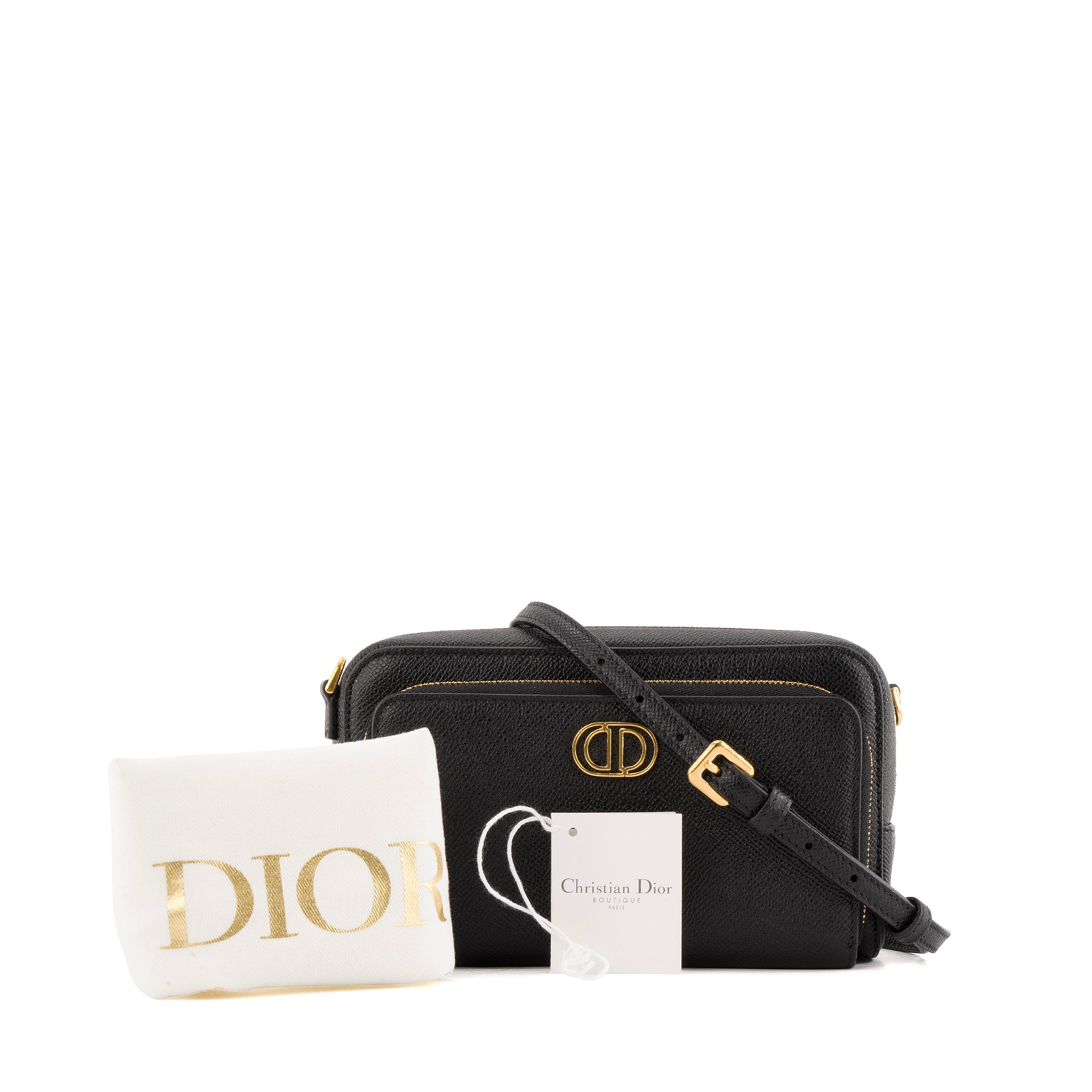 DIOR - Sac à bandoulière Caro Double Pouch Dior en cuir grainé noir