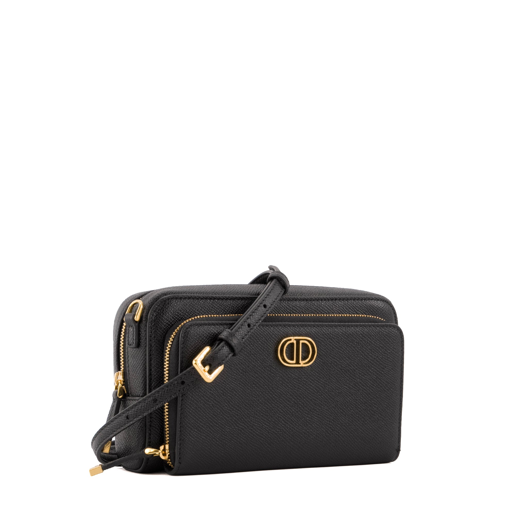 DIOR - Sac à bandoulière Caro Double Pouch Dior en cuir grainé noir