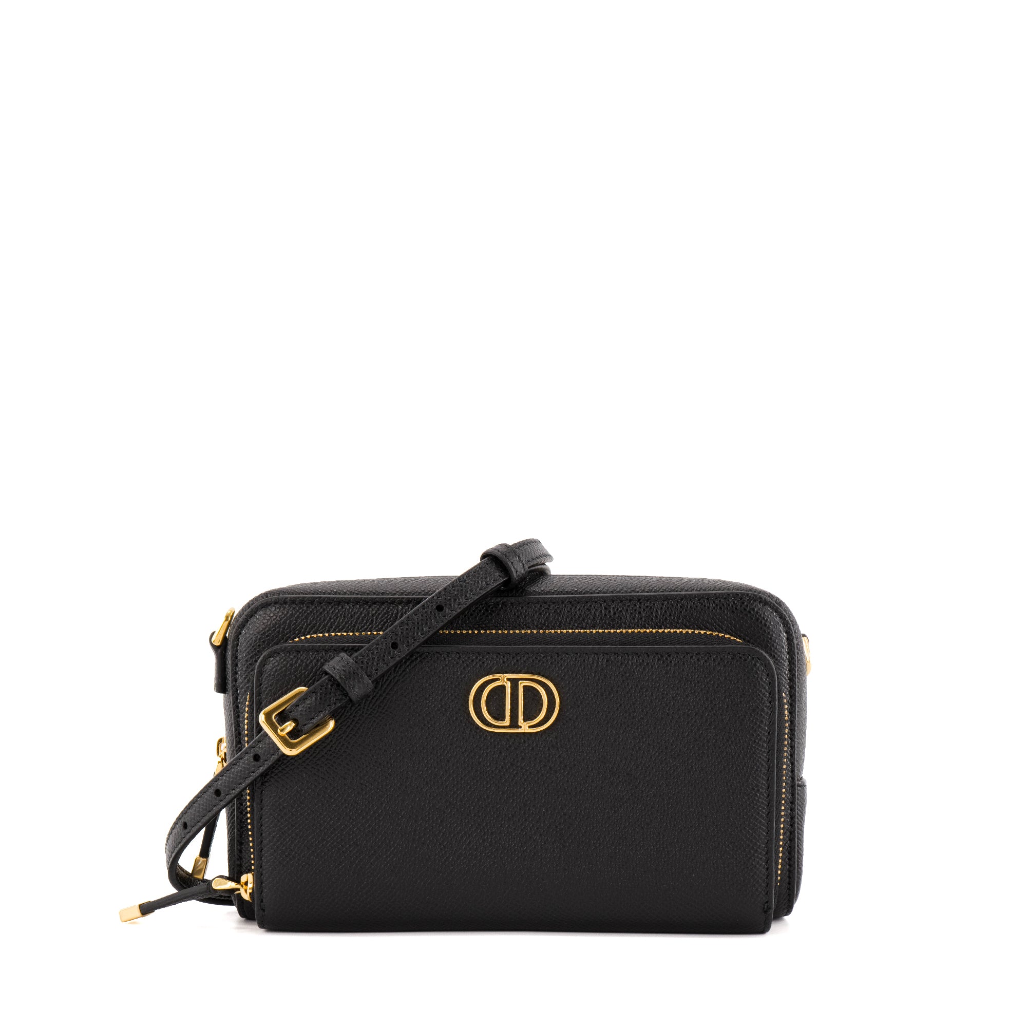DIOR - Sac à bandoulière Caro Double Pouch Dior en cuir grainé noir