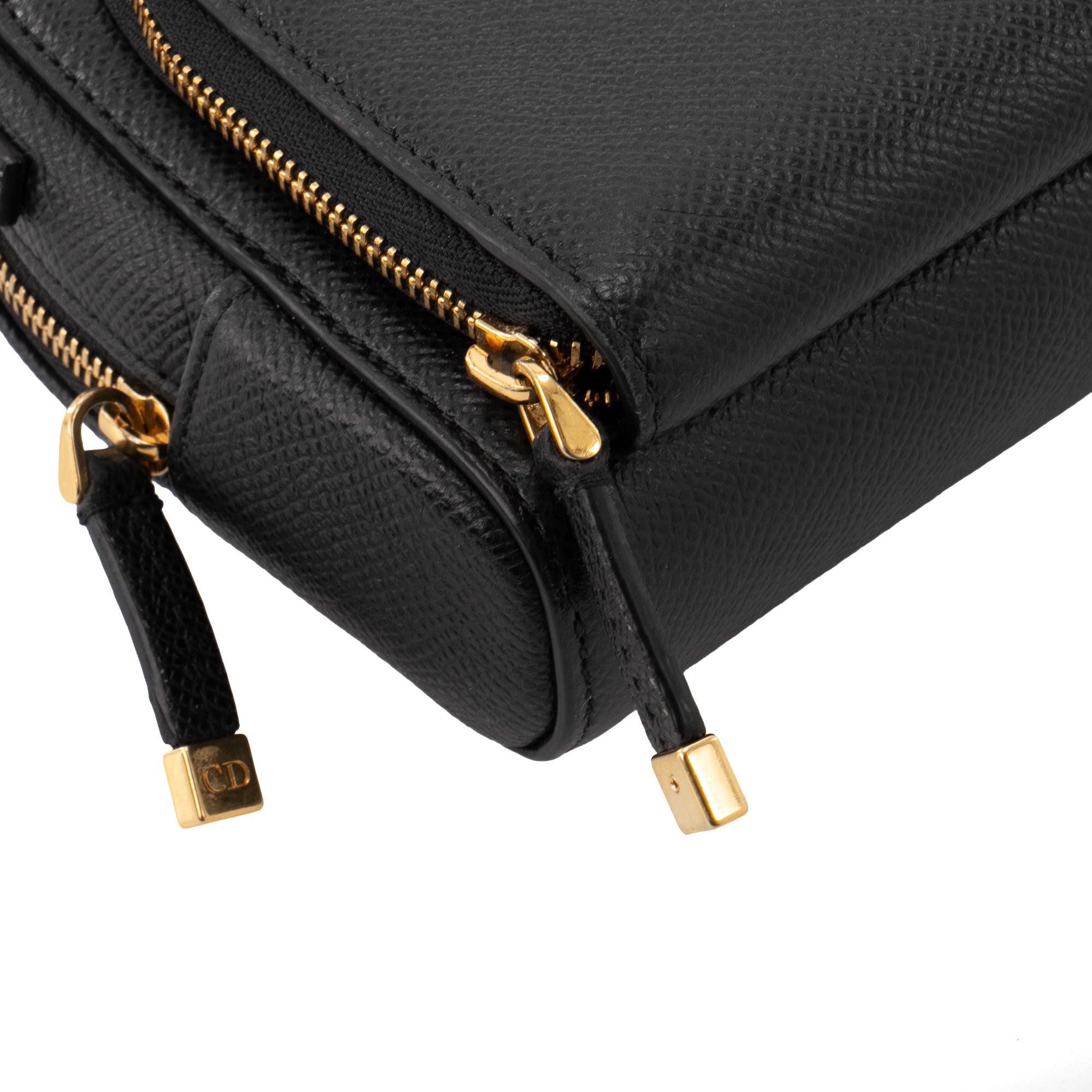 DIOR - Sac à bandoulière Caro Double Pouch Dior en cuir grainé noir