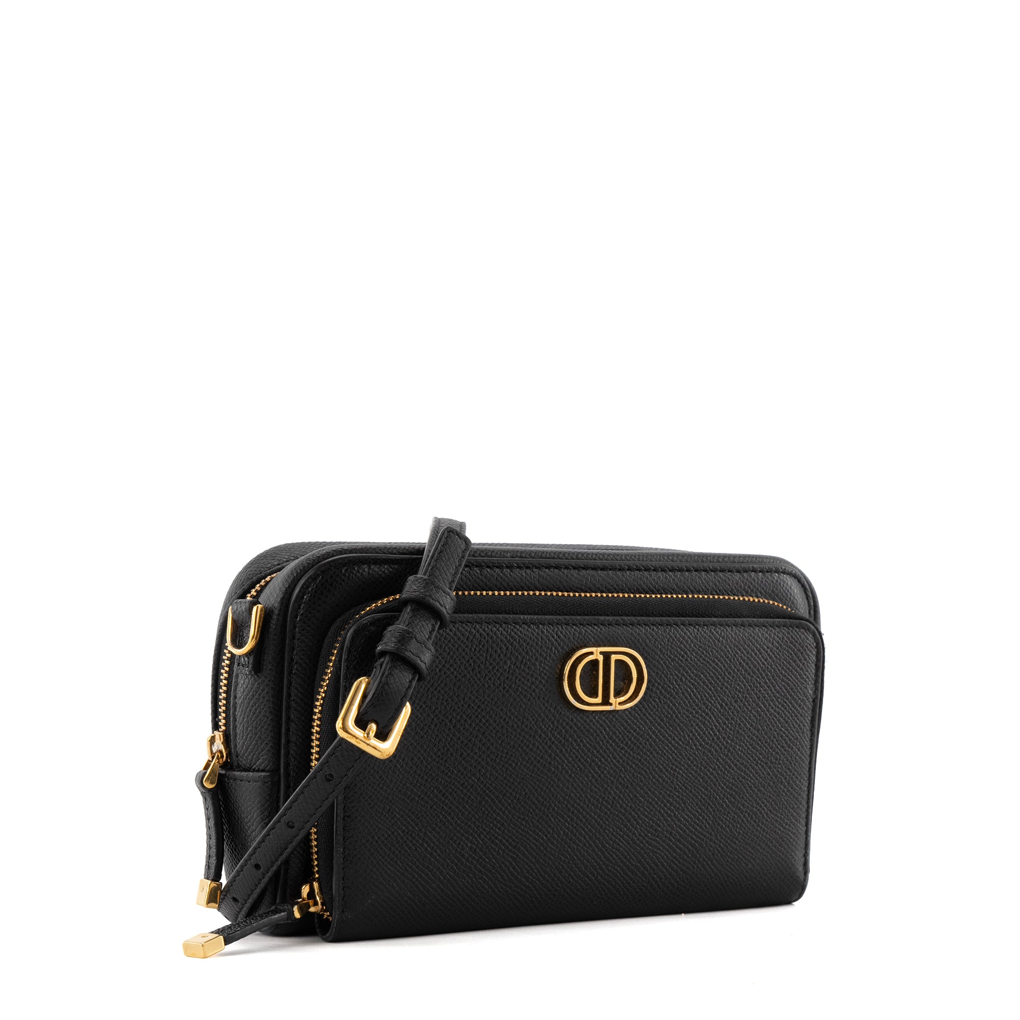 DIOR - Sac à bandoulière Caro Double Pouch Dior en cuir grainé noir