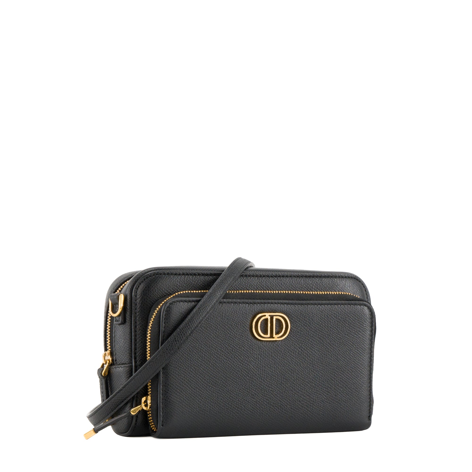 DIOR - Sac à bandoulière Caro Double Pouch Dior en cuir grainé noir