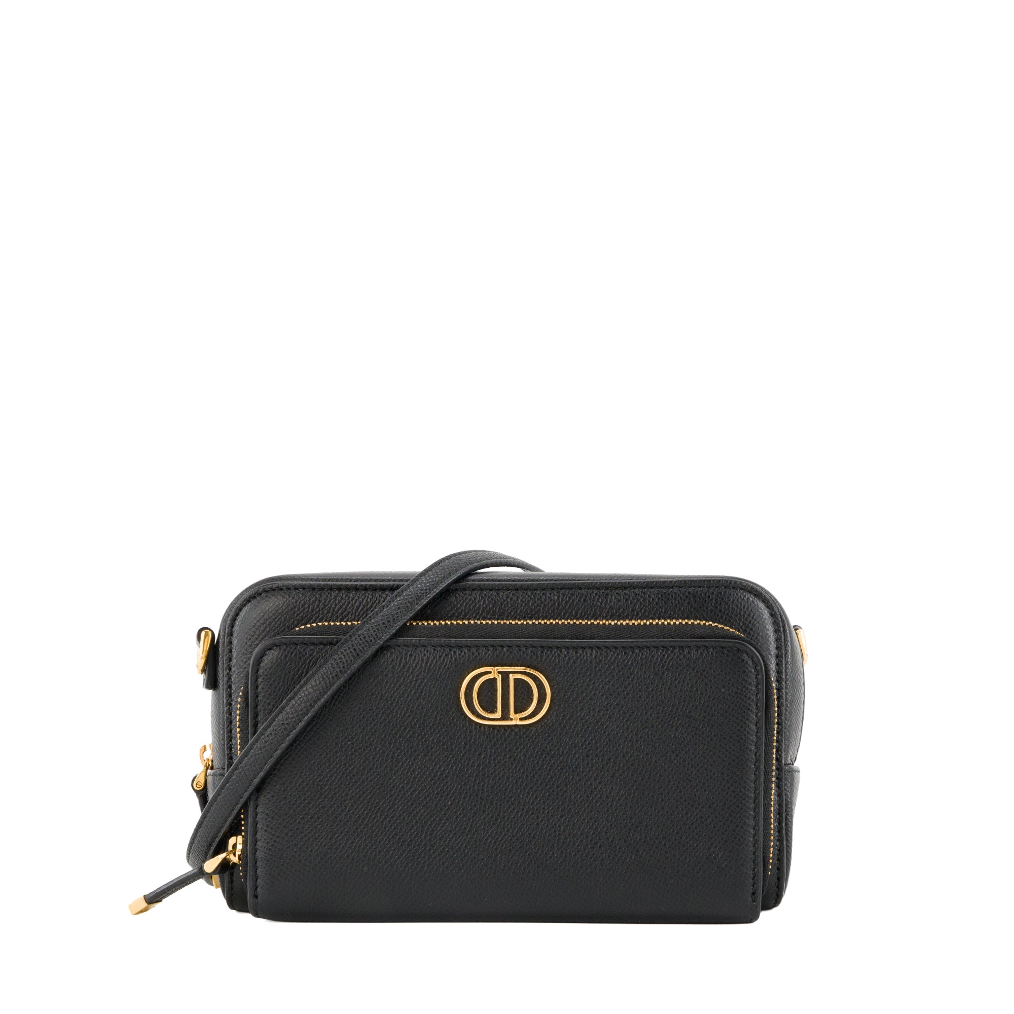 DIOR - Sac à bandoulière Caro Double Pouch Dior en cuir grainé noir