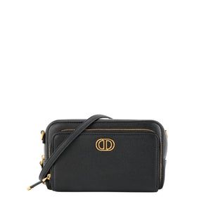 DIOR - Sac à bandoulière Caro Double Pouch Dior en cuir grainé noir