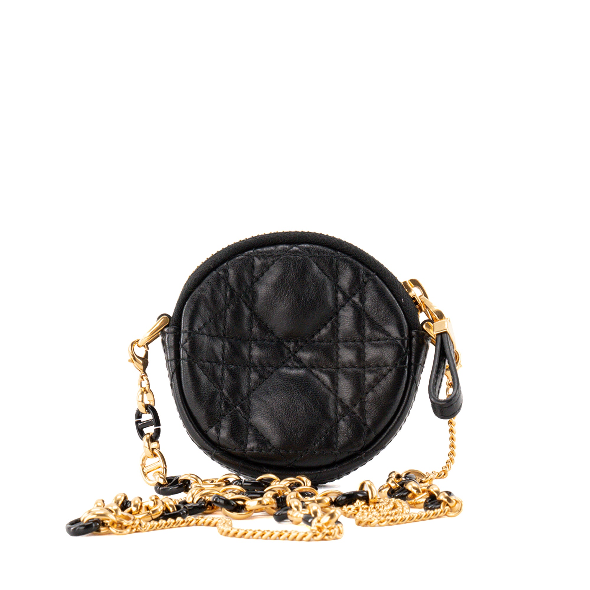 DIOR - Dior Caro Mini Round Crossbody Bag in Black Cannage Leather