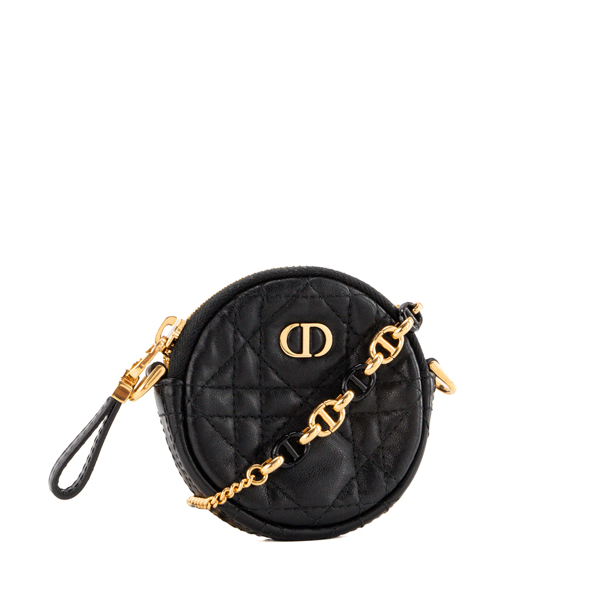 DIOR - Dior Caro Mini Round Crossbody Bag in Black Cannage Leather