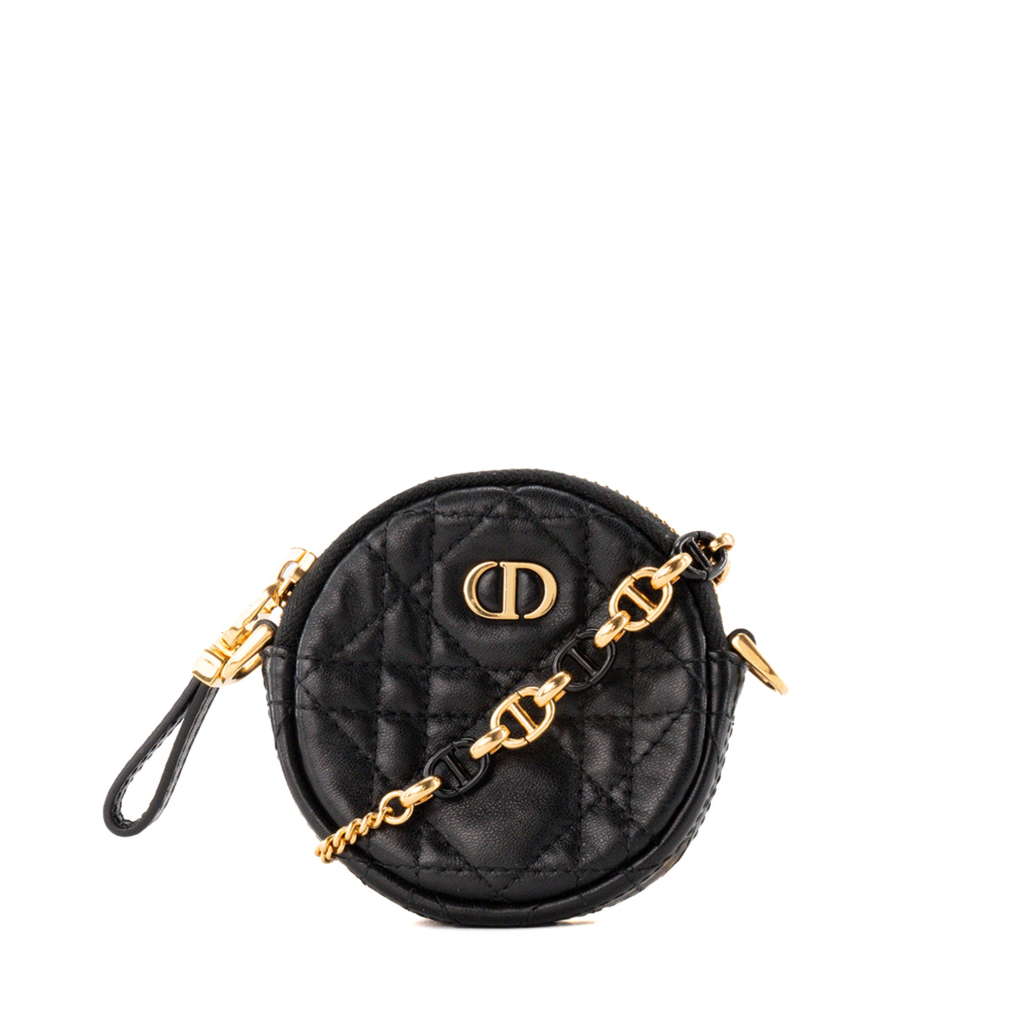 DIOR - Dior Caro Mini Round Crossbody Bag in Black Cannage Leather