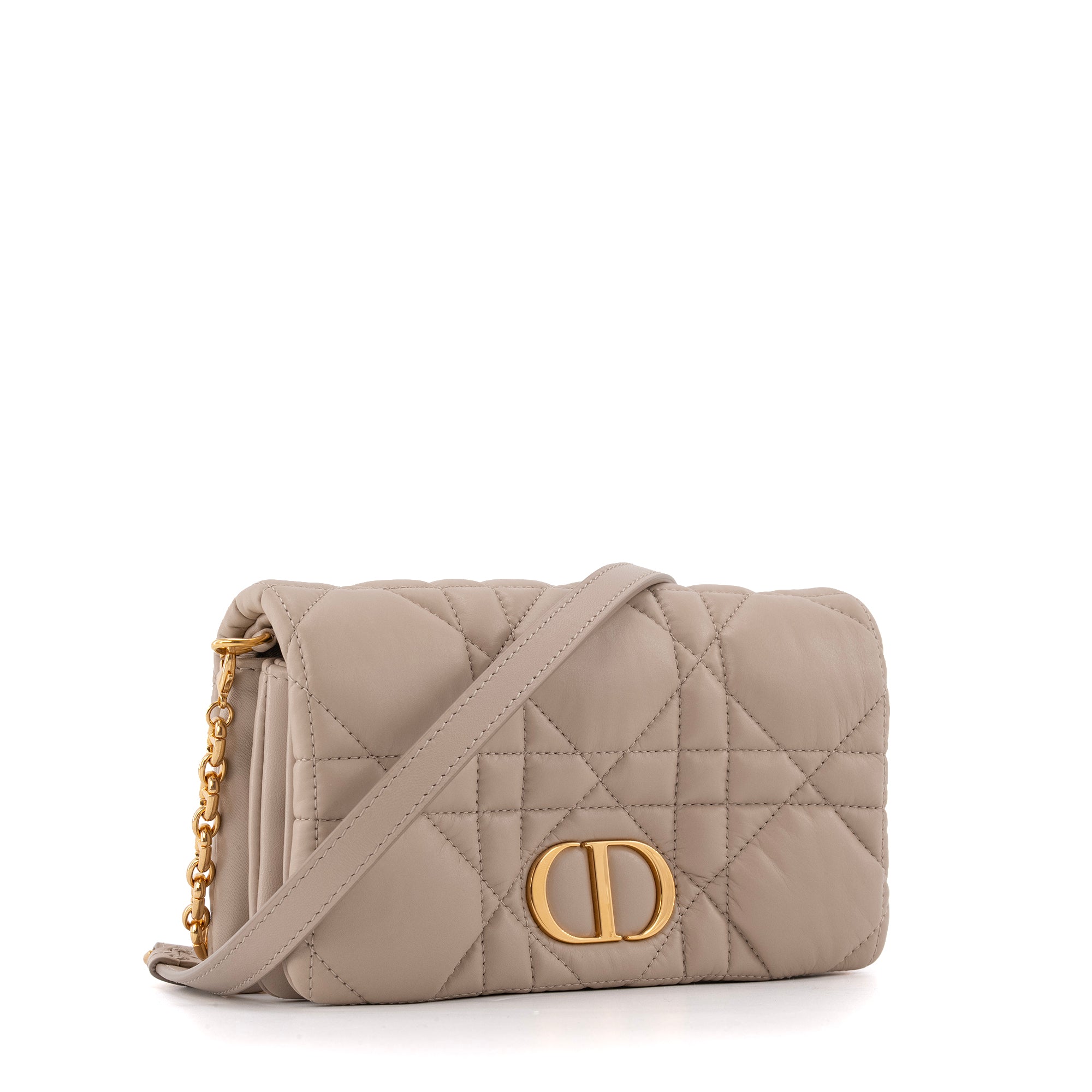 DIOR - Sac à bandoulière Caro Pouch Dior en cuir beige