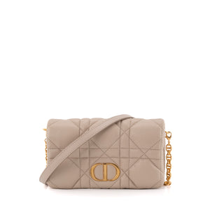 DIOR - Sac à bandoulière Caro Pouch Dior en cuir beige