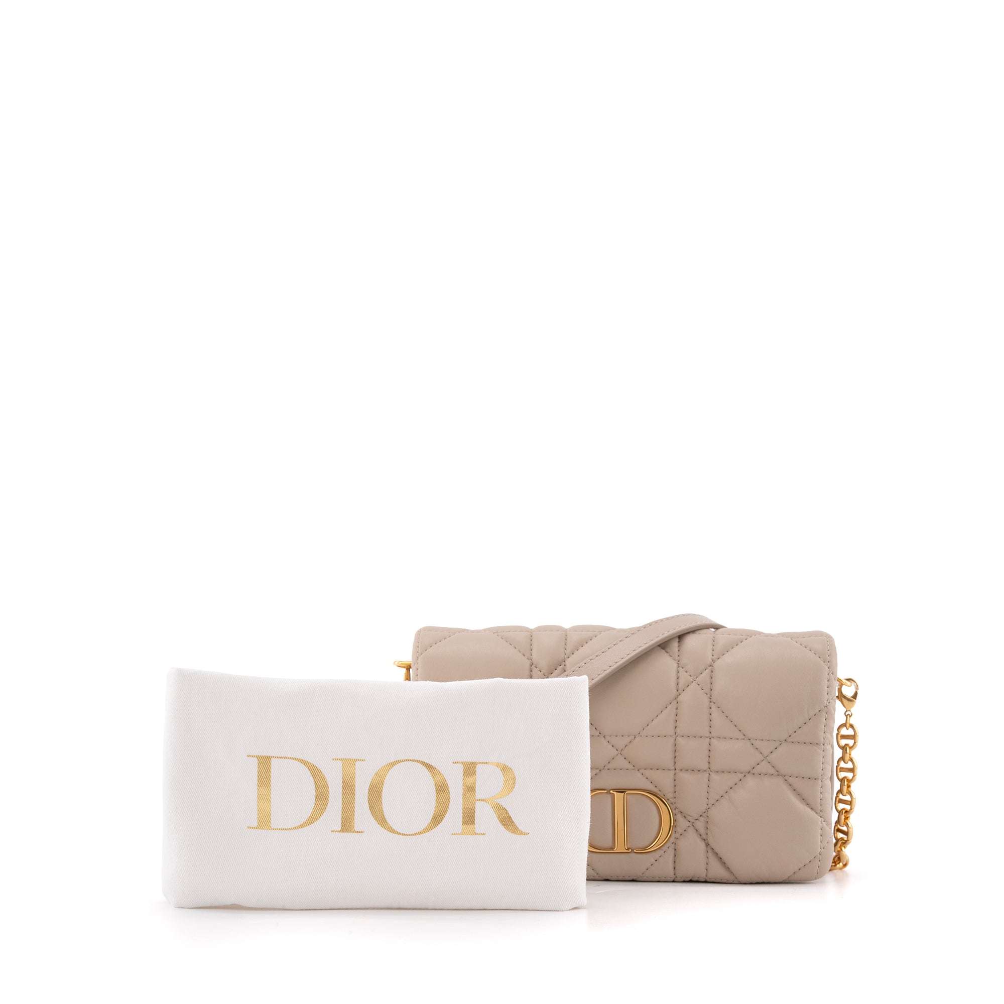 DIOR - Sac à bandoulière Caro Pouch Dior en cuir beige