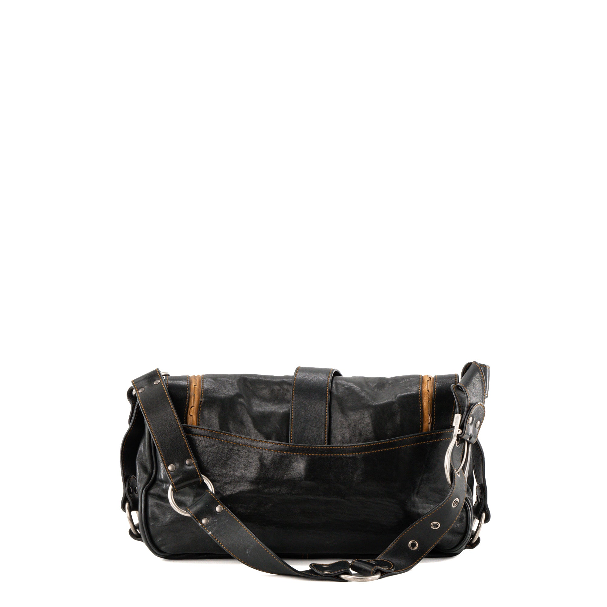 DIOR - Sac à bandoulière Gaucho Dior en cuir lisse noir et marron vintage