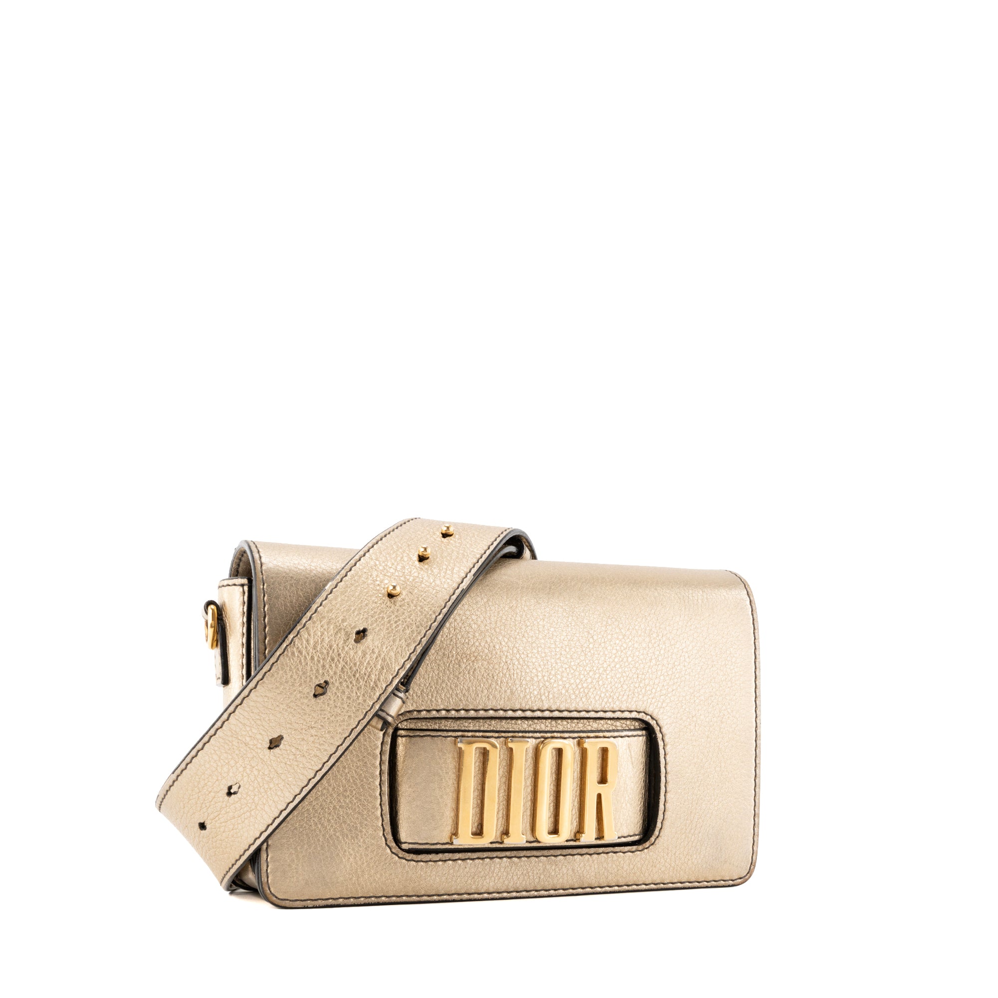 DIOR - Sac à bandoulière J'adior Dior en cuir grainé métallisé doré