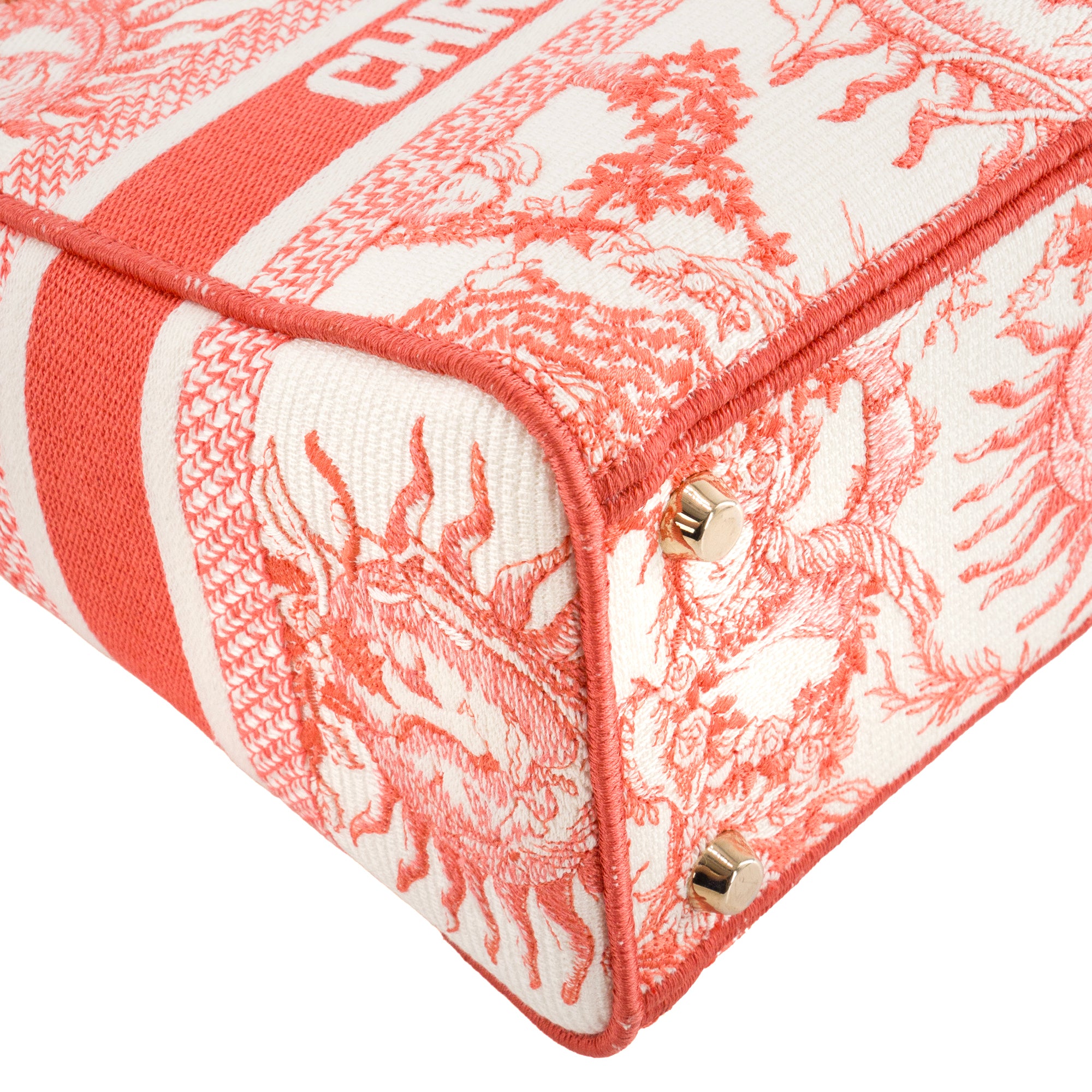 DIOR - Sac à bandoulière Lady D-Lite Dior en toile corail et blanc