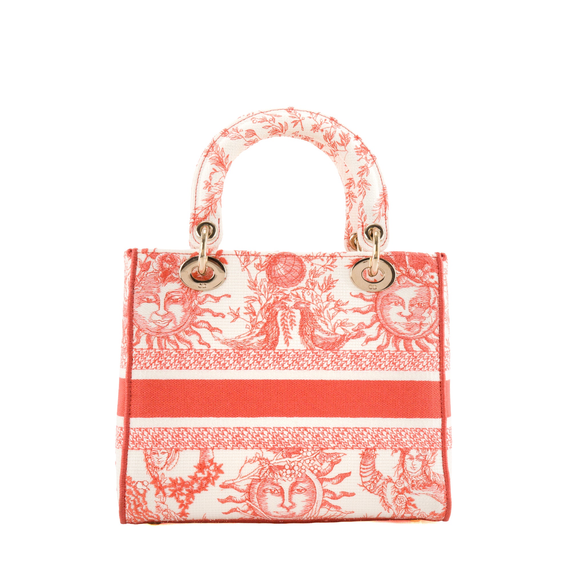 DIOR - Sac à bandoulière Lady D-Lite Dior en toile corail et blanc