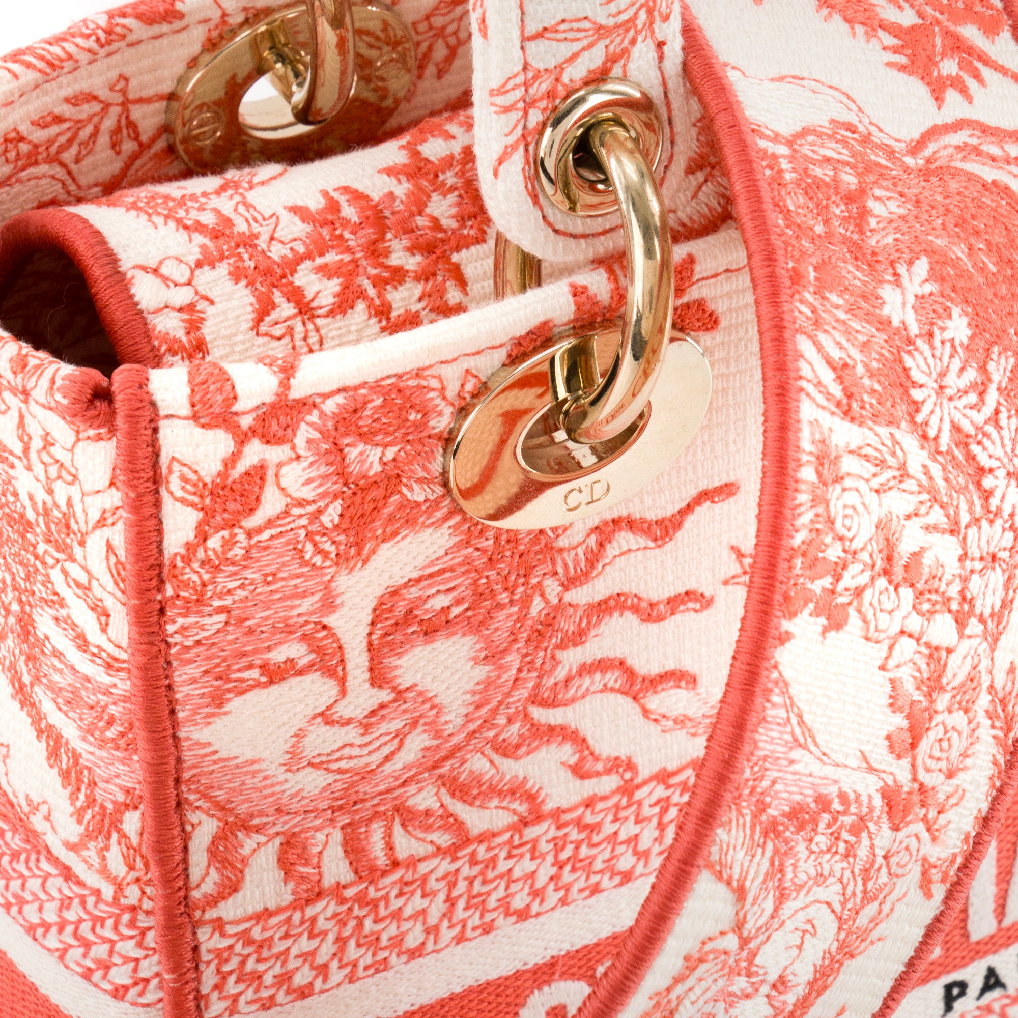 DIOR - Sac à bandoulière Lady D-Lite Dior en toile corail et blanc