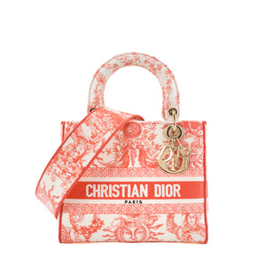 DIOR - Sac à bandoulière Lady D-Lite Dior en toile corail et blanc