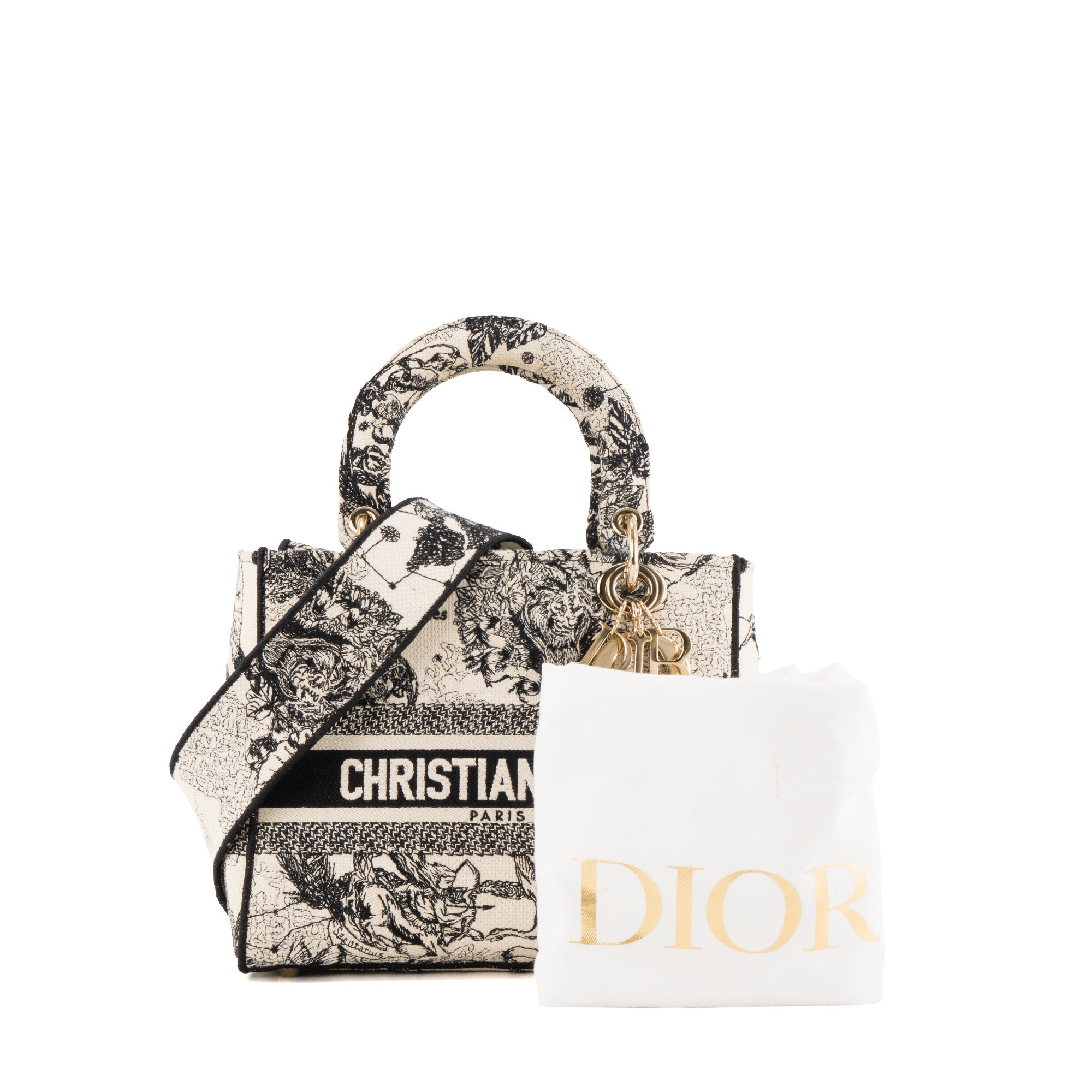 DIOR - Sac à bandoulière Lady D-Lite Dior en toile noire et blanche